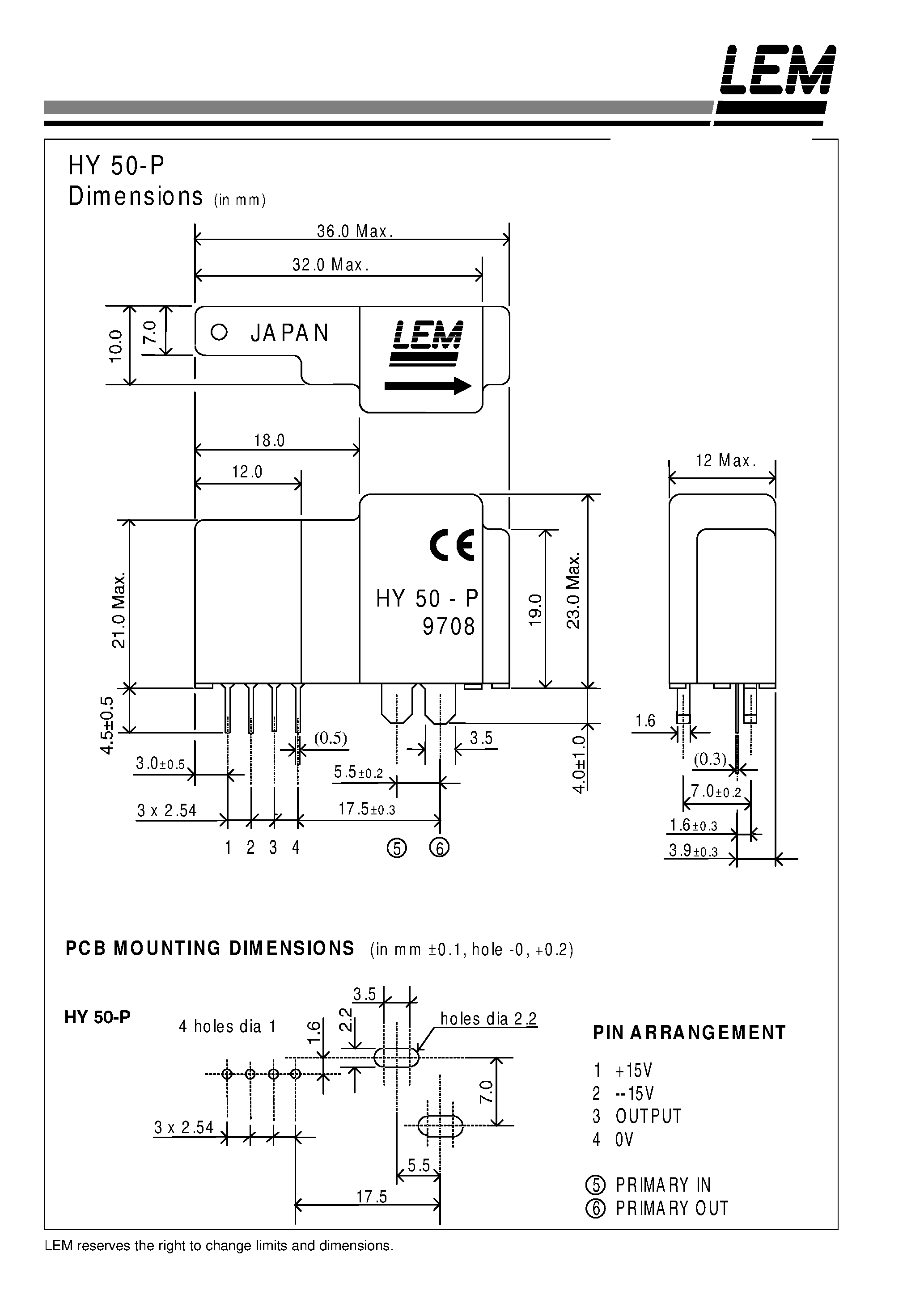 Даташит HY50-P - Current Transducer HY 50-P страница 2