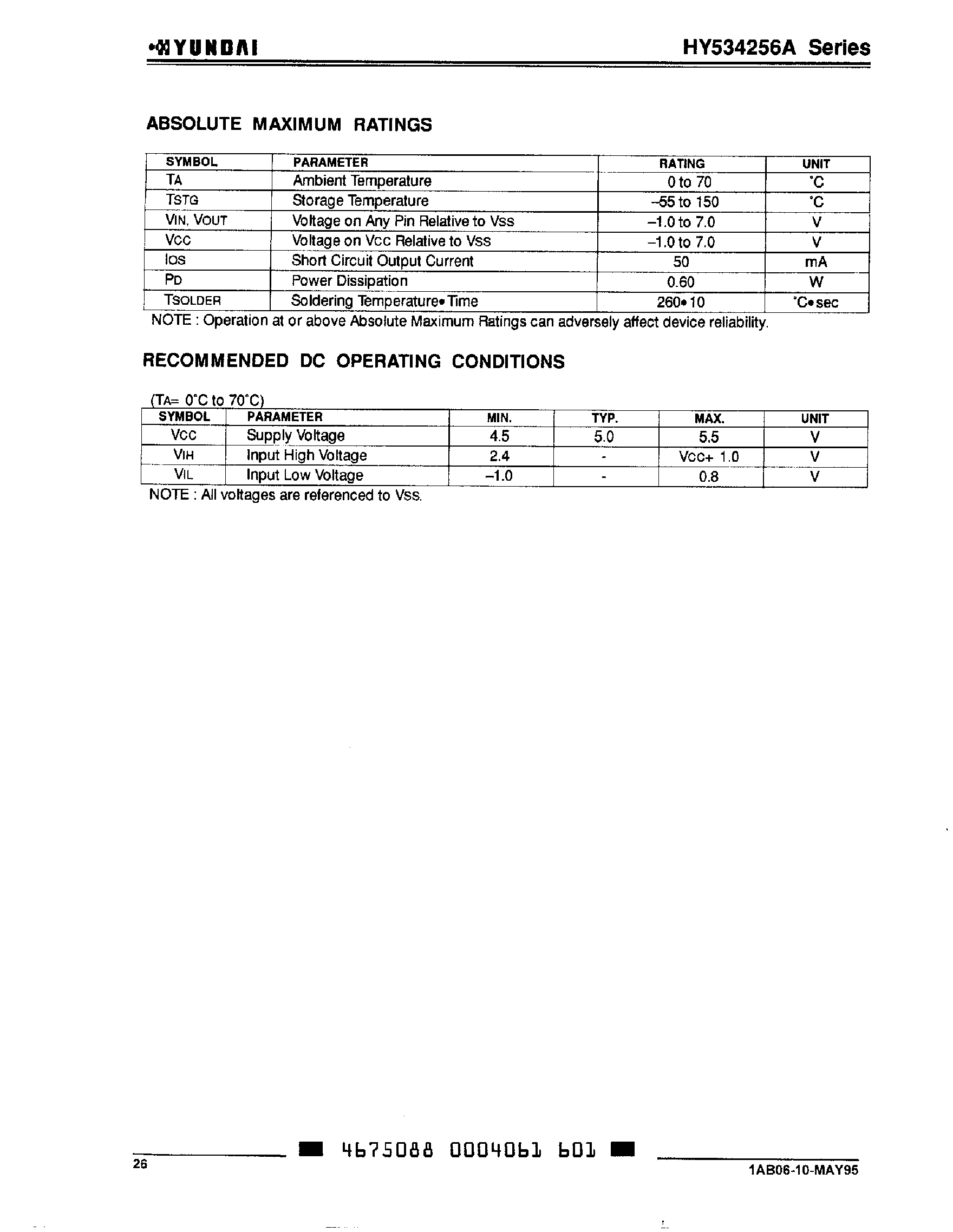 Даташит HY534256AS - 256K x 4-bit CMOS DRAM страница 2