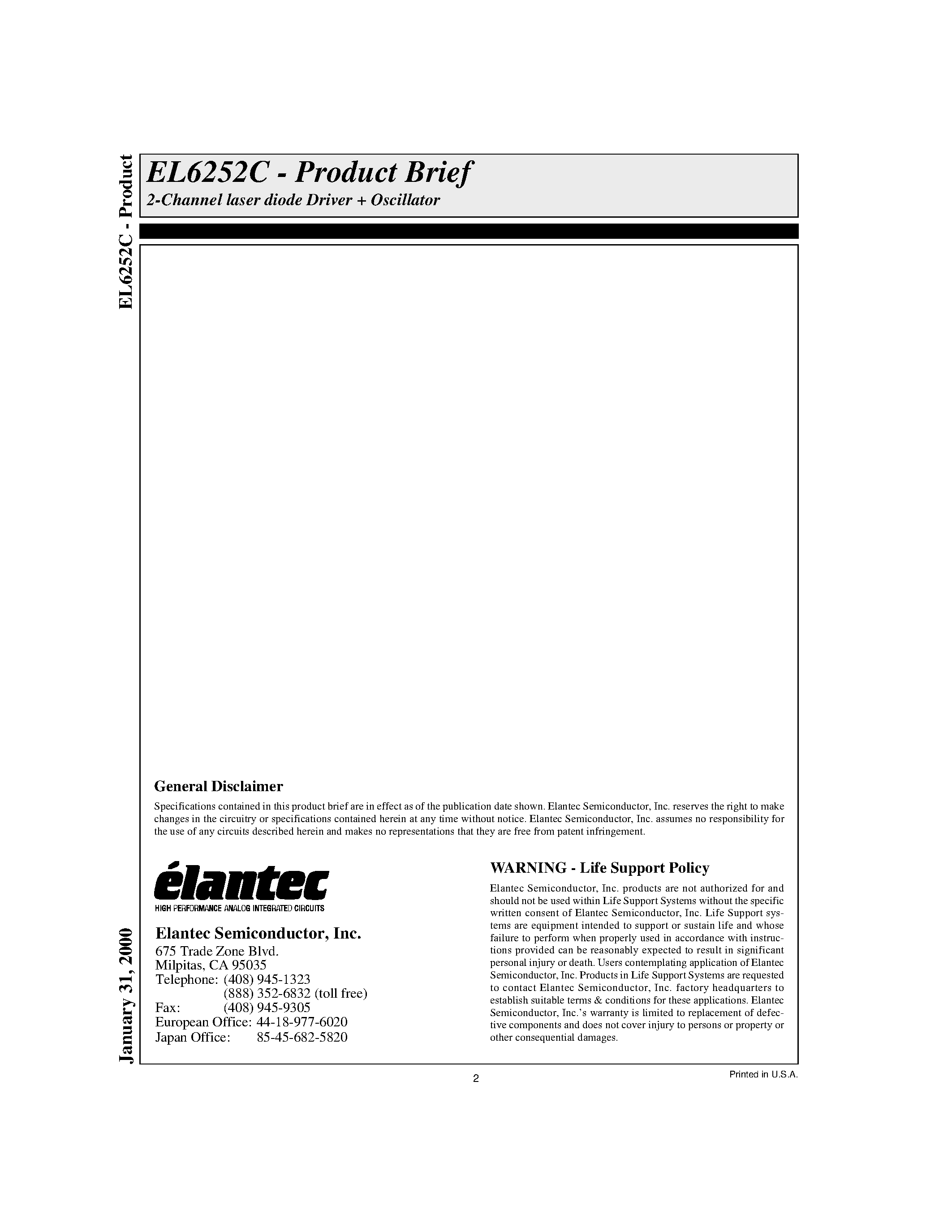 Даташит на микросхему EL6252C страница 2 Даташит EL6252C - 2-Channel laser diode Driver + Oscillator страница 2