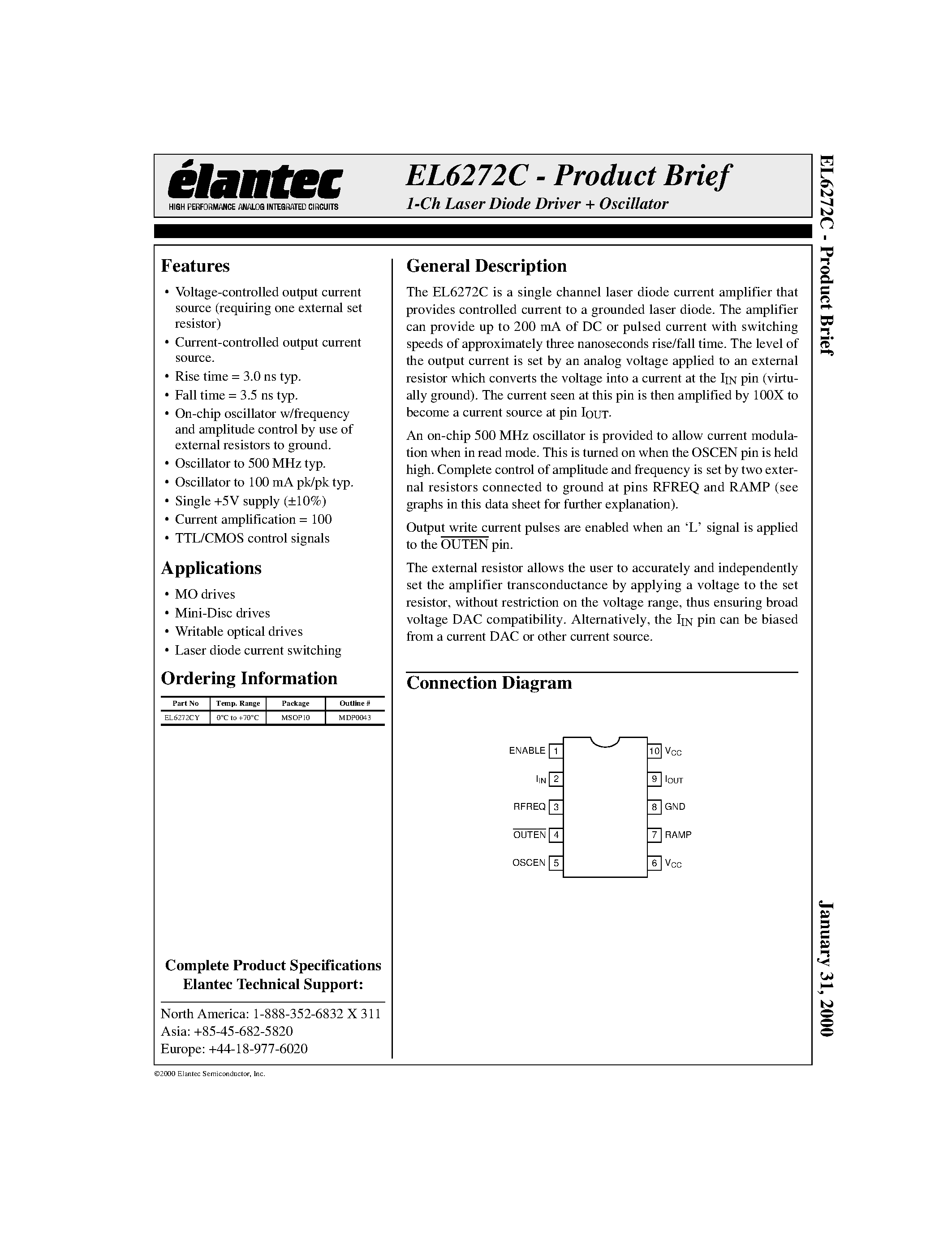 Даташит на микросхему EL6272C страница 1 Даташит EL6272C - 1-Ch Laser Diode Driver + Oscillator страница 1