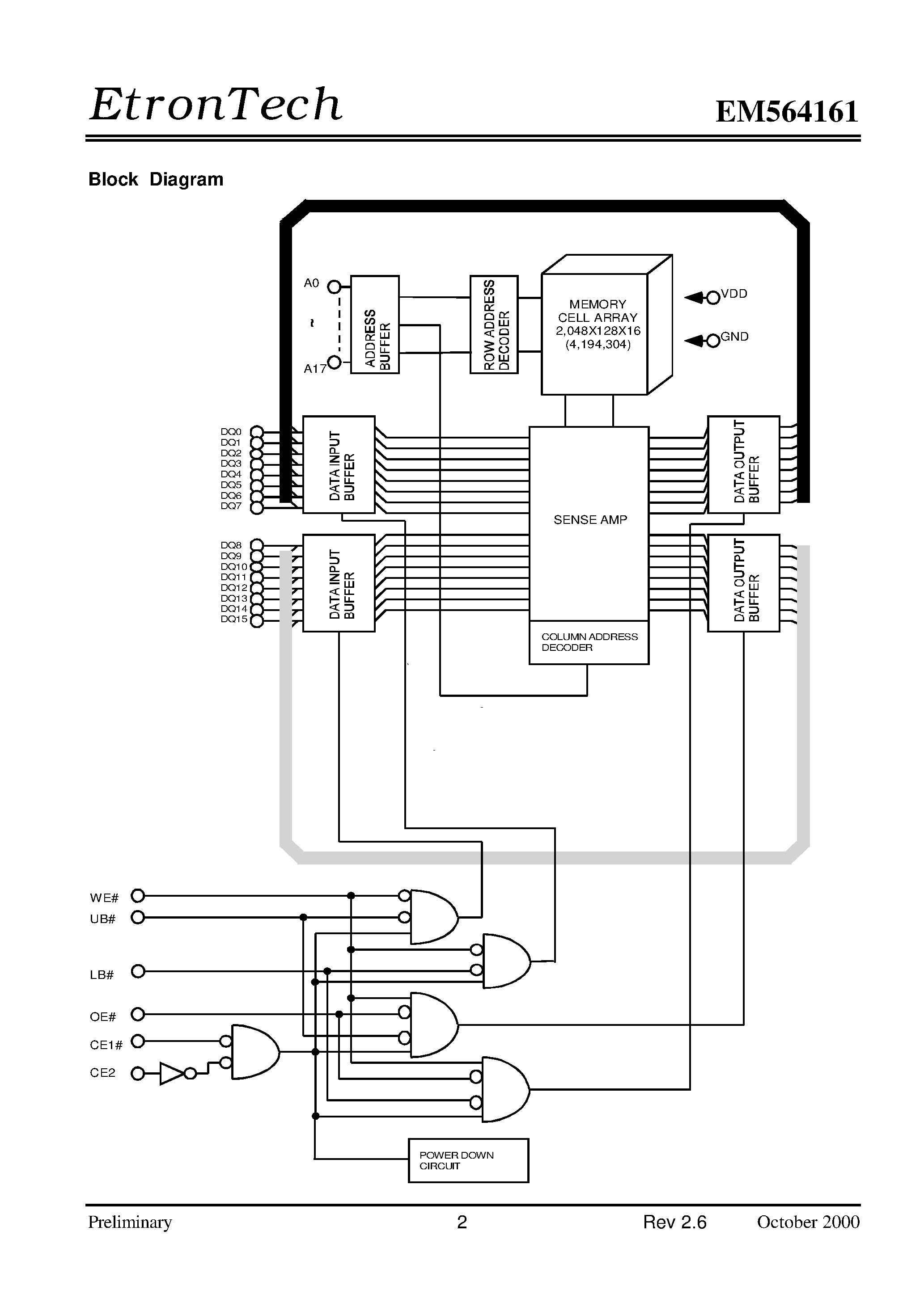 Даташит EM564161BA-70E - 256K x 16 Low Power SRAM страница 2