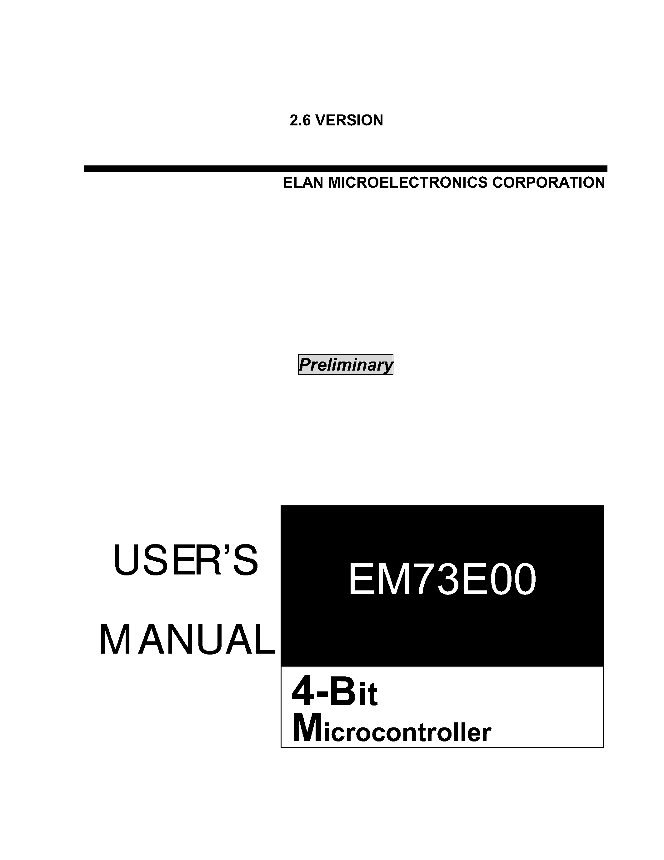 Даташит на микросхему EM73E00 страница 1 Даташит EM73E00 - 4-BIT MICROCONTROLLER страница 1