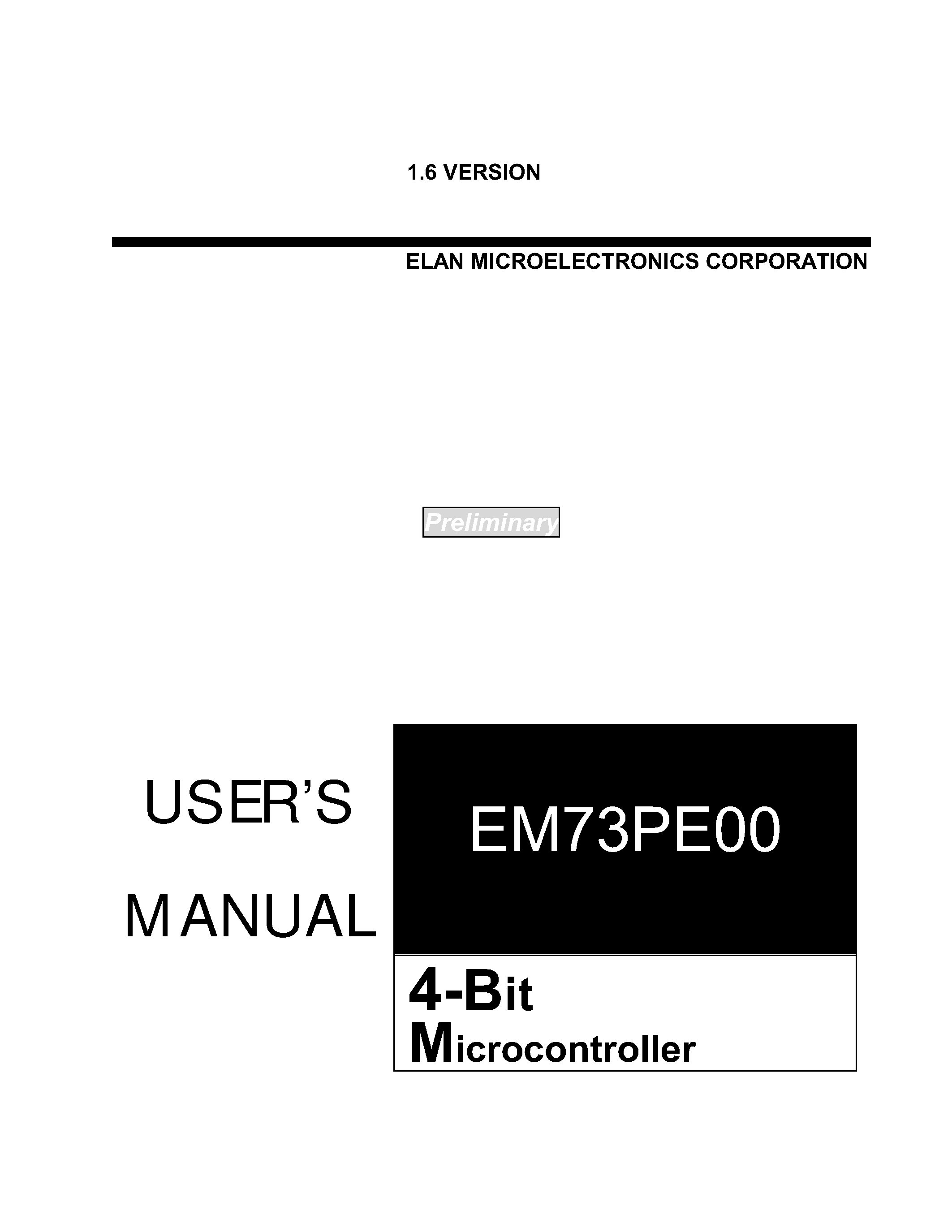 Даташит EM73PE00 - 4-BIT MICROCONTROLLER страница 1
