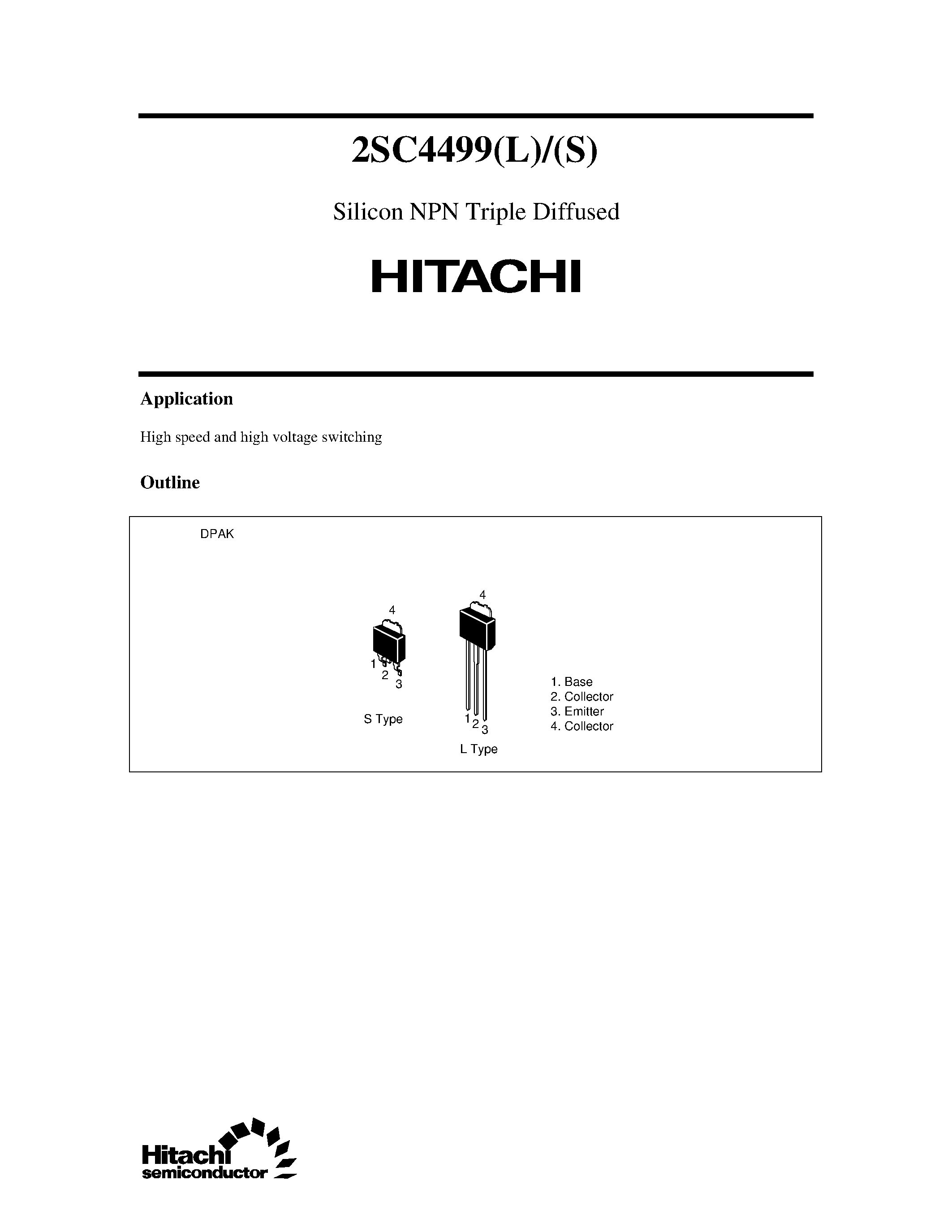 Datasheet 2SC4499L - Silicon NPN Triple Diffused page 1