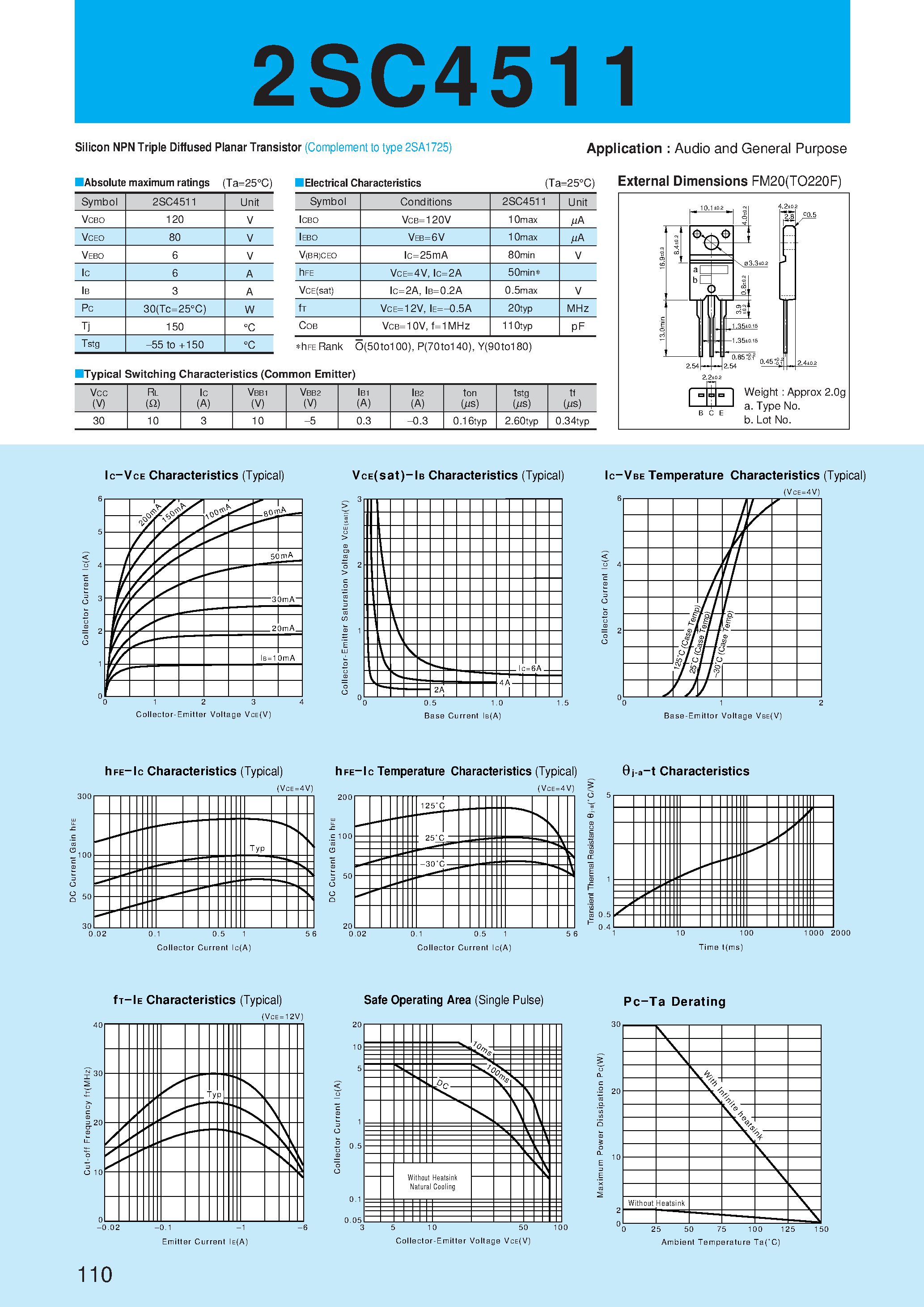 Datasheet 2SC4511 - Silicon NPN Triple Diffused Planar Transistor(Audio and General Purpose) page 1