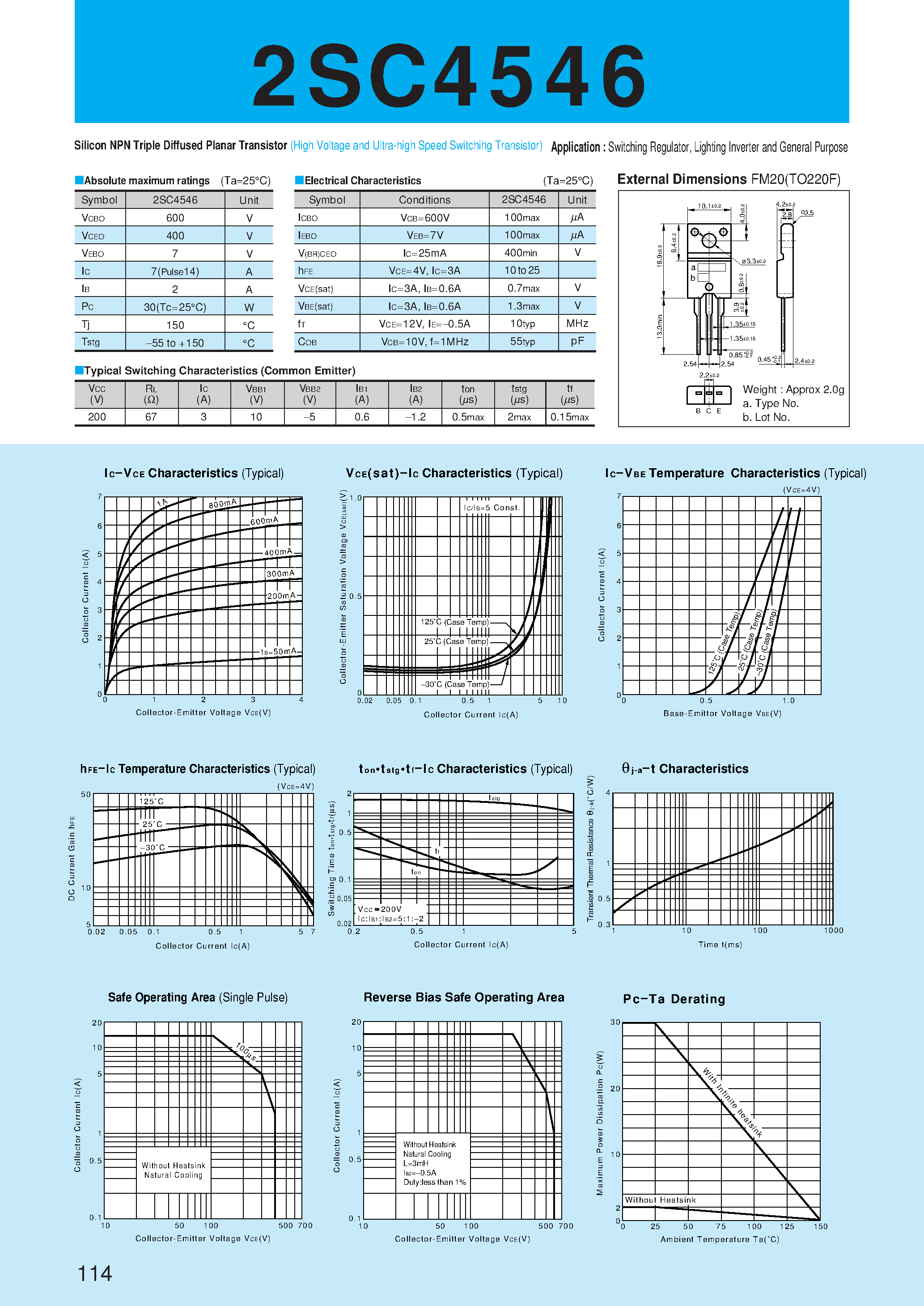 Datasheet 2SC4546 - Silicon NPN Triple Diffused Planar Transistor(Switching Regulator/ Lighting Inverter and General Purpose) page 1