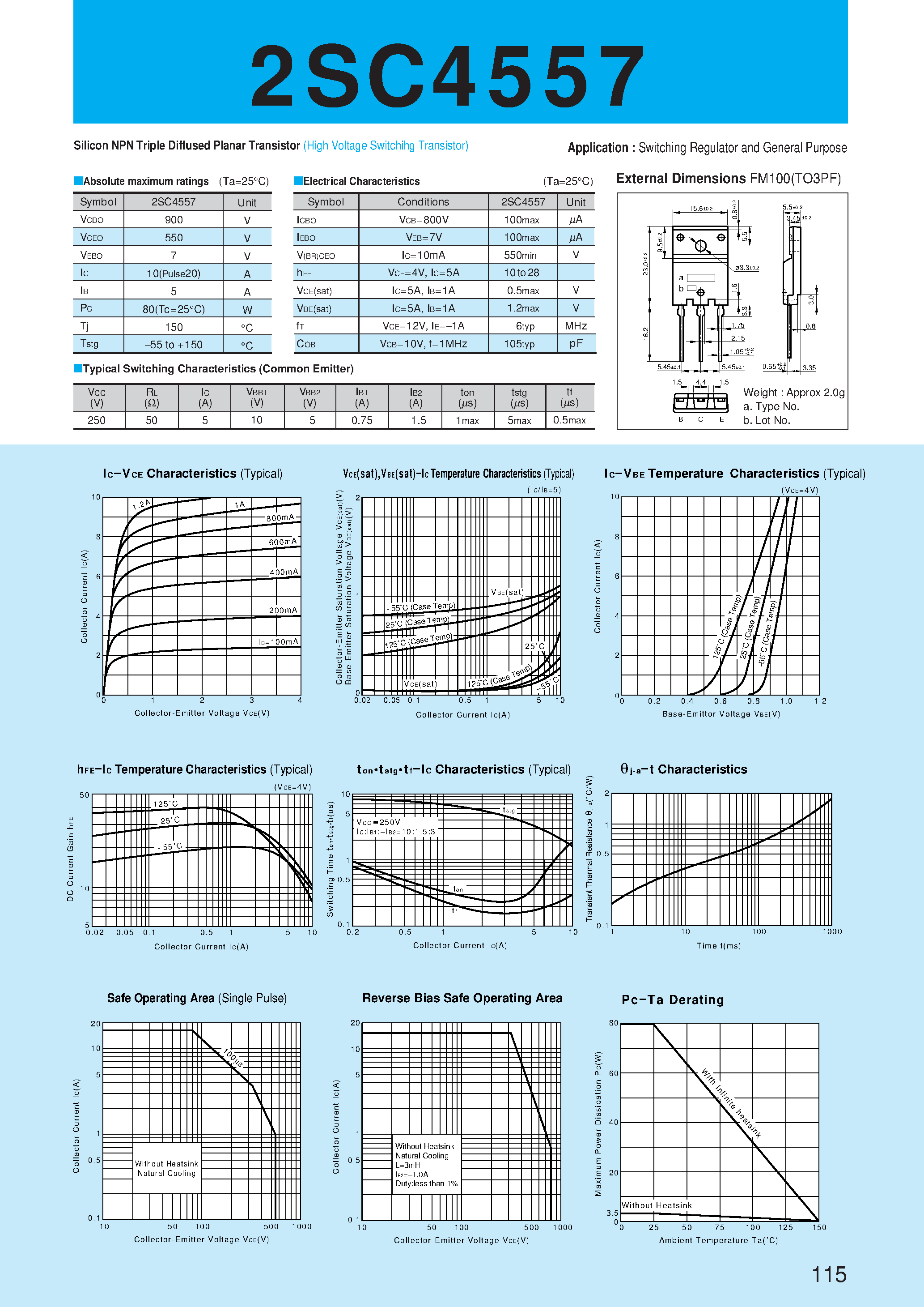 Datasheet 2SC4557 - Silicon NPN Triple Diffused Planar Transistor(Switching Regulator and General Purpose) page 1