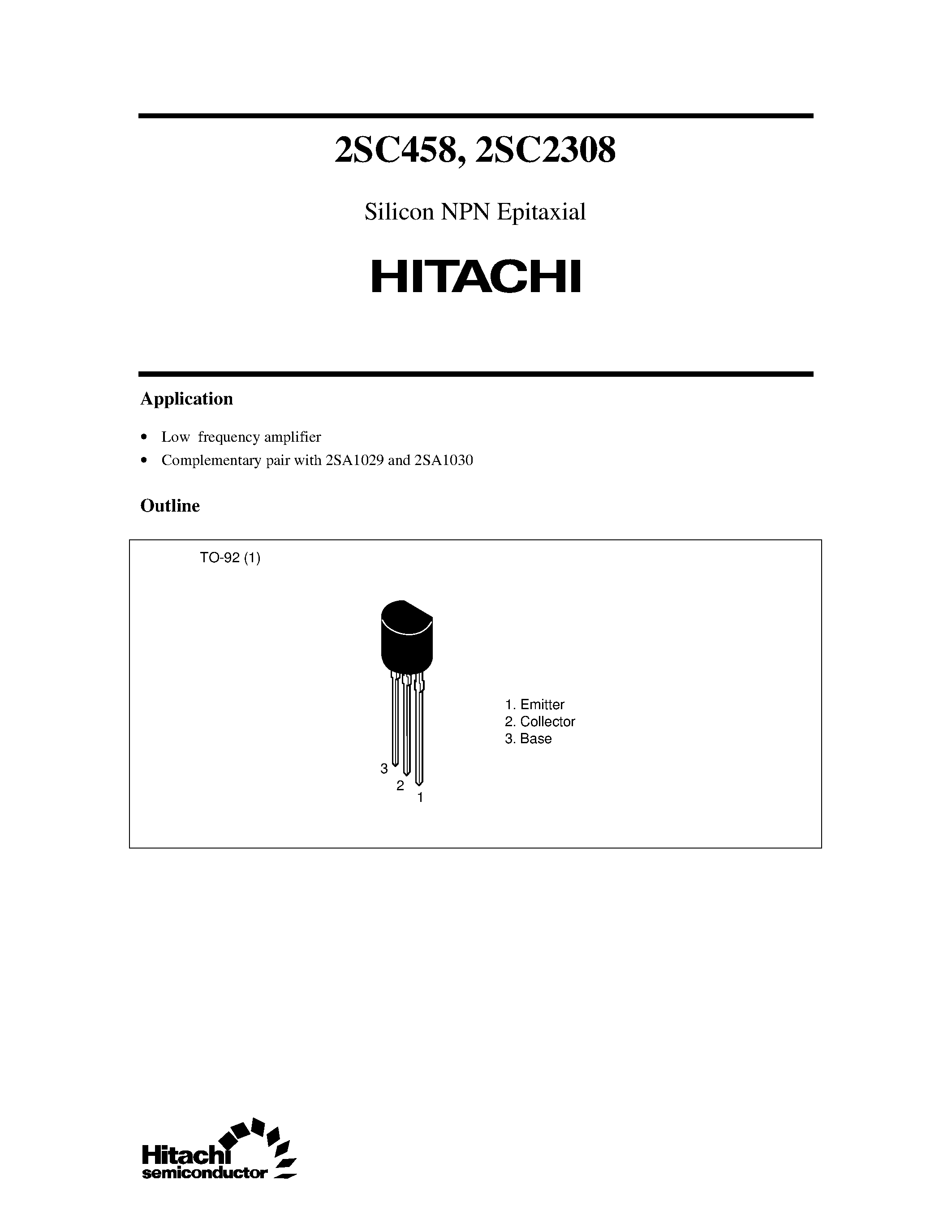 Datasheet 2SC458 page 1 Datasheet 2SC458 - Silicon NPN Epitaxial page 1