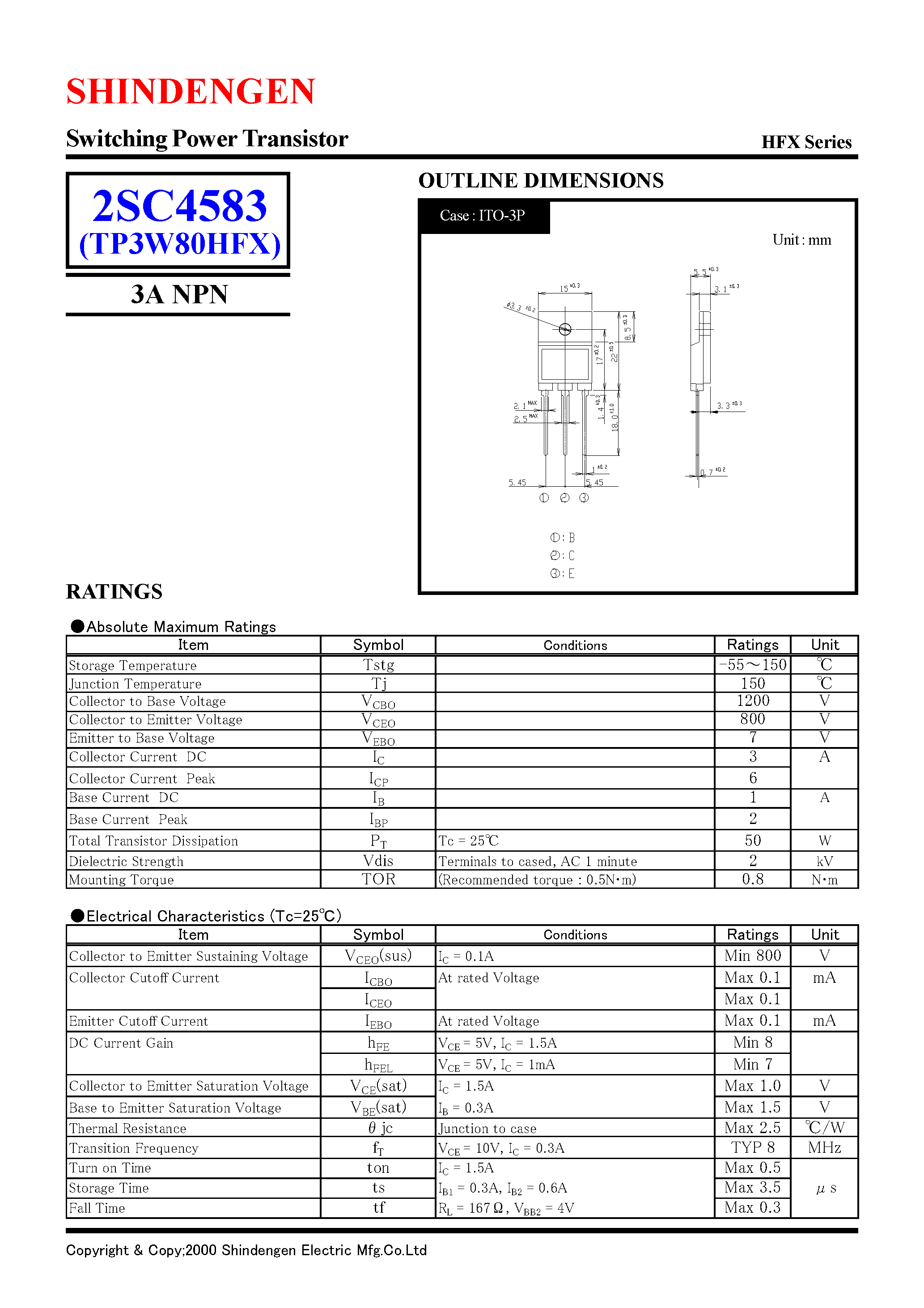 Datasheet 2SC4583 - Switching Power Transistor(3A NPN) page 1