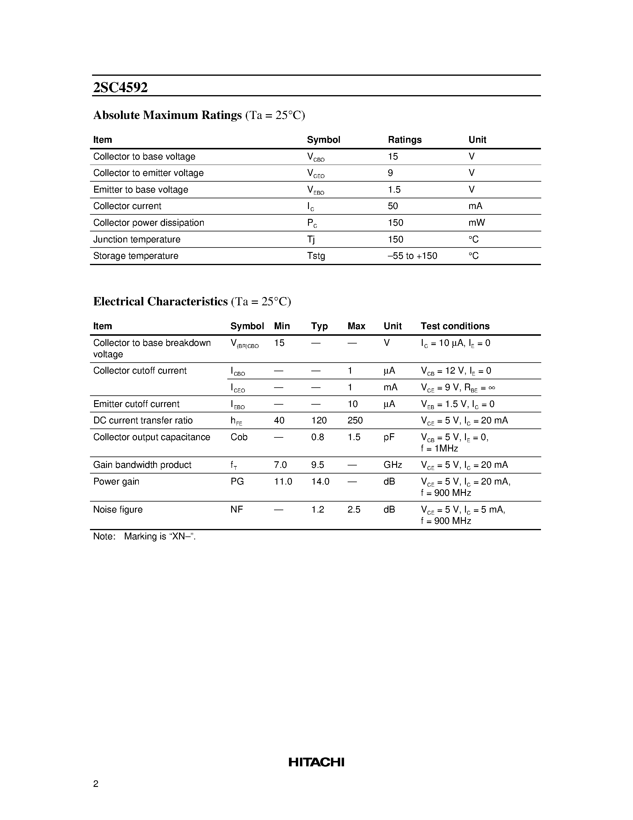 Datasheet 2SC4592 - Silicon NPN Epitaxial page 2