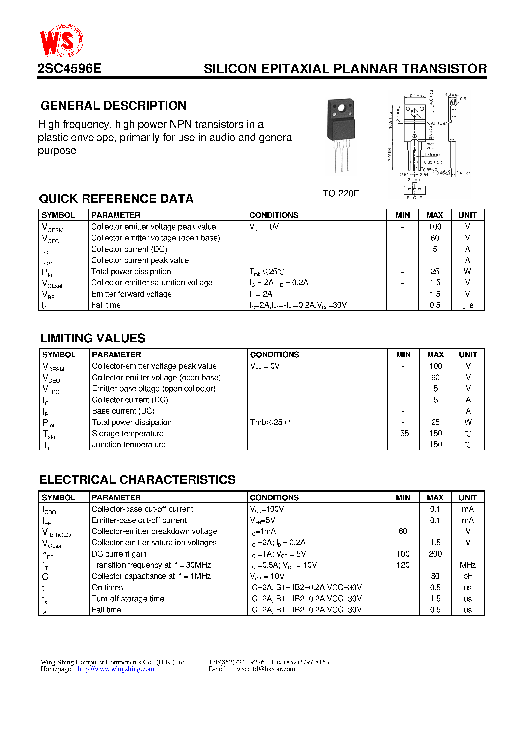 Datasheet 2SC4596E page 1 Datasheet 2SC4596E - SILICON EPITAXIAL PLANNAR TRANSISTOR(GENERAL DESCRIPTION) page 1