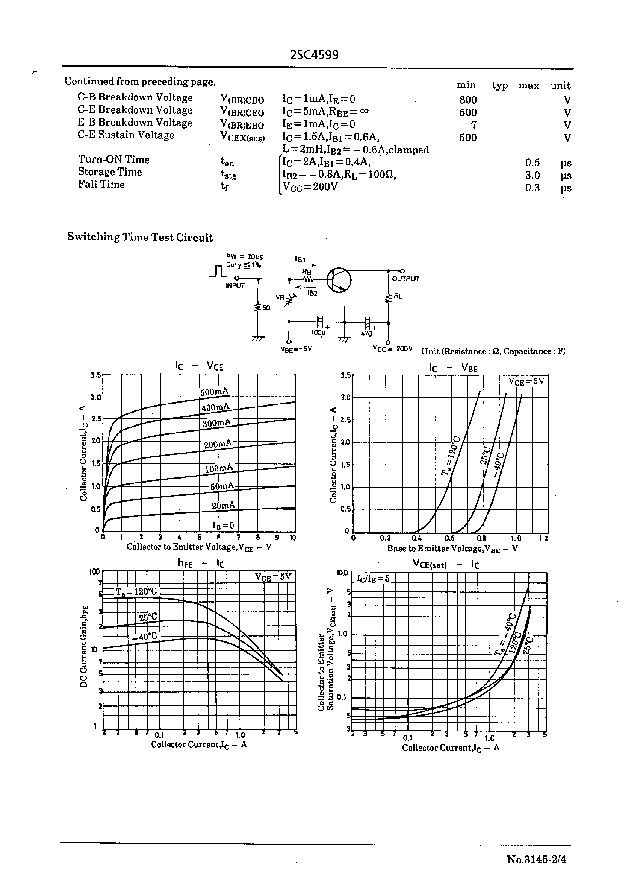 Datasheet 2SC4599 page 2 Datasheet 2SC4599 - Switching Regulator Applications page 2