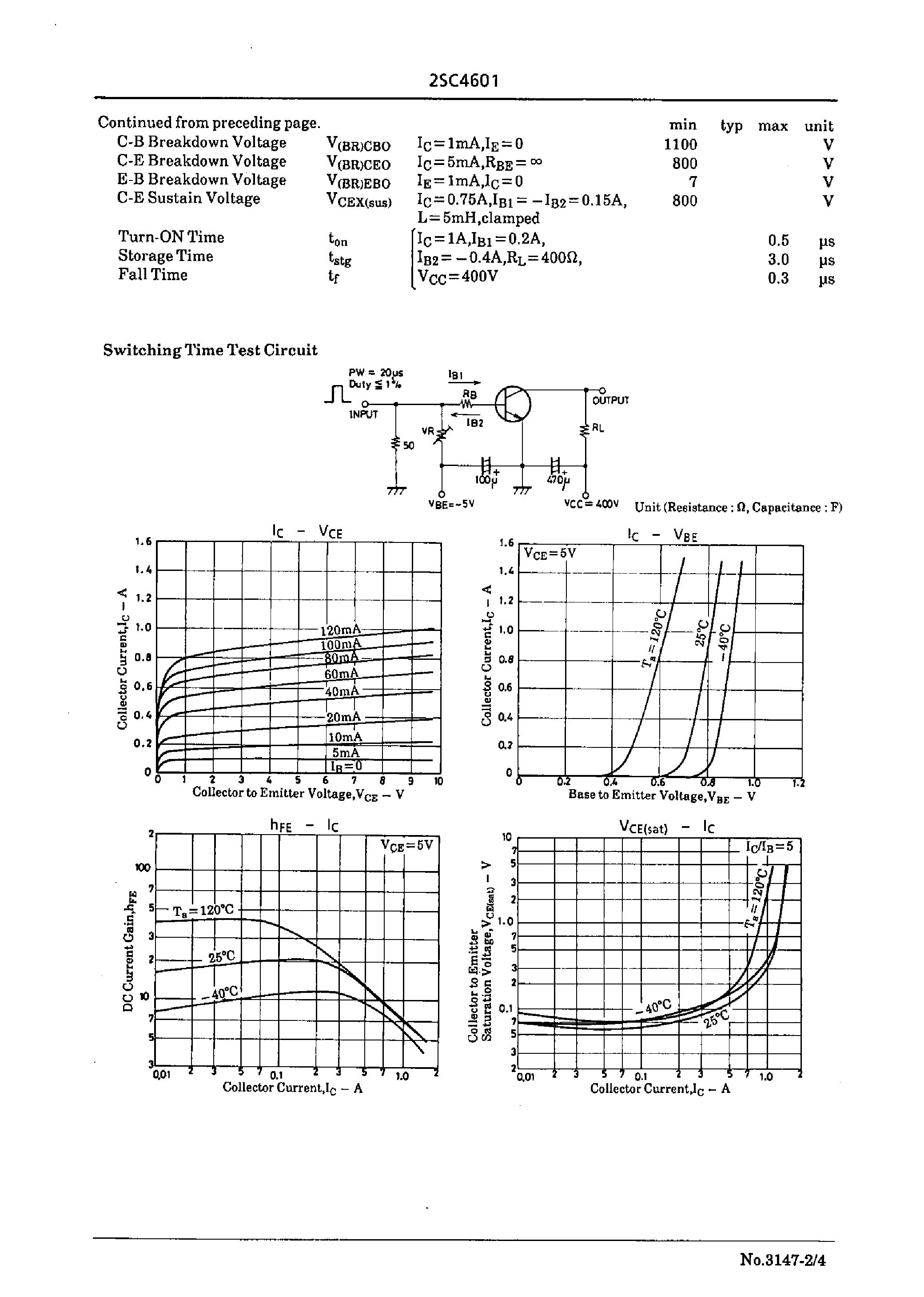 Datasheet 2SC4601 page 2 Datasheet 2SC4601 - Switching Regulator Applications page 2
