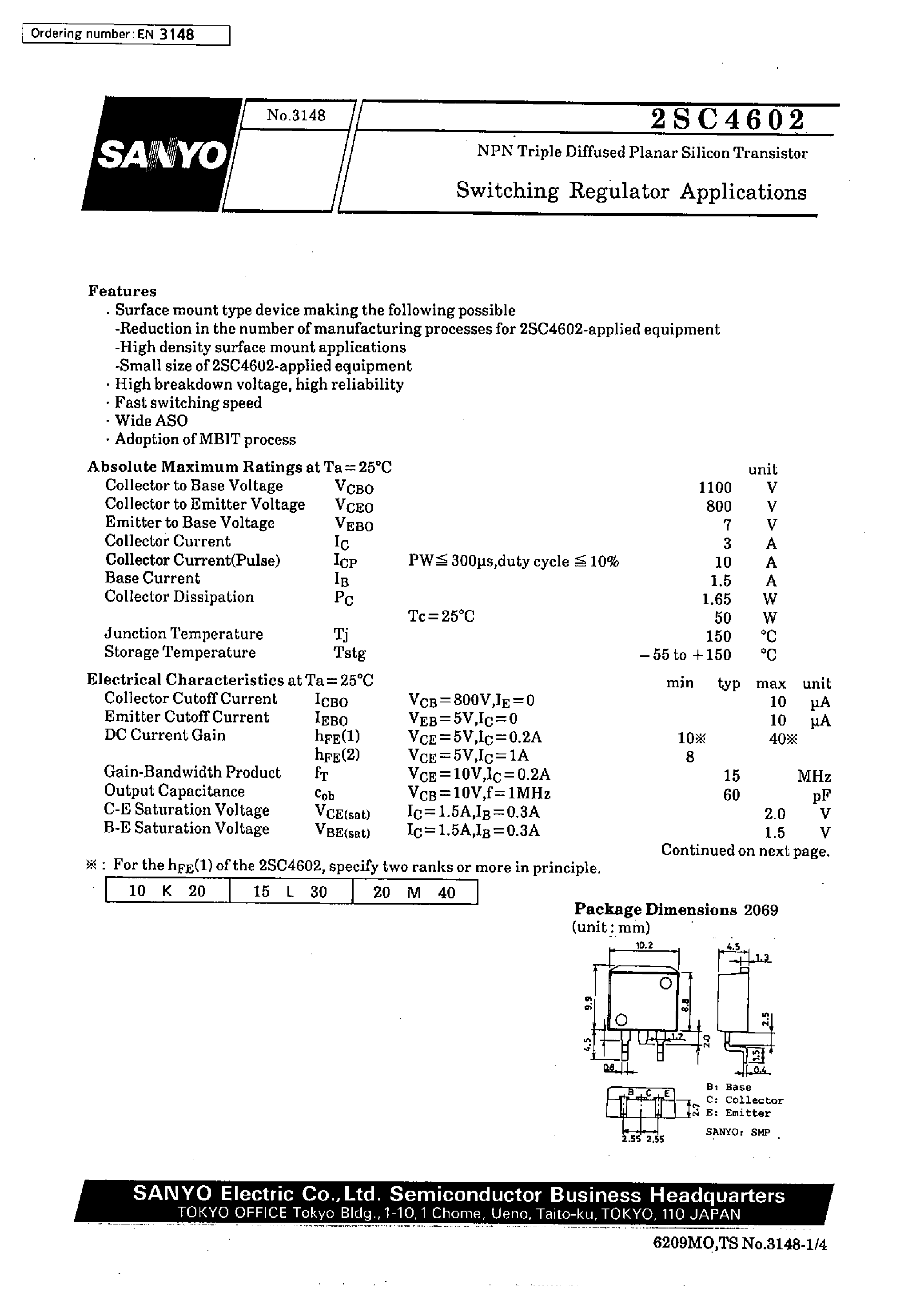 Datasheet 2SC4602 - Switching Regulator Applications page 1