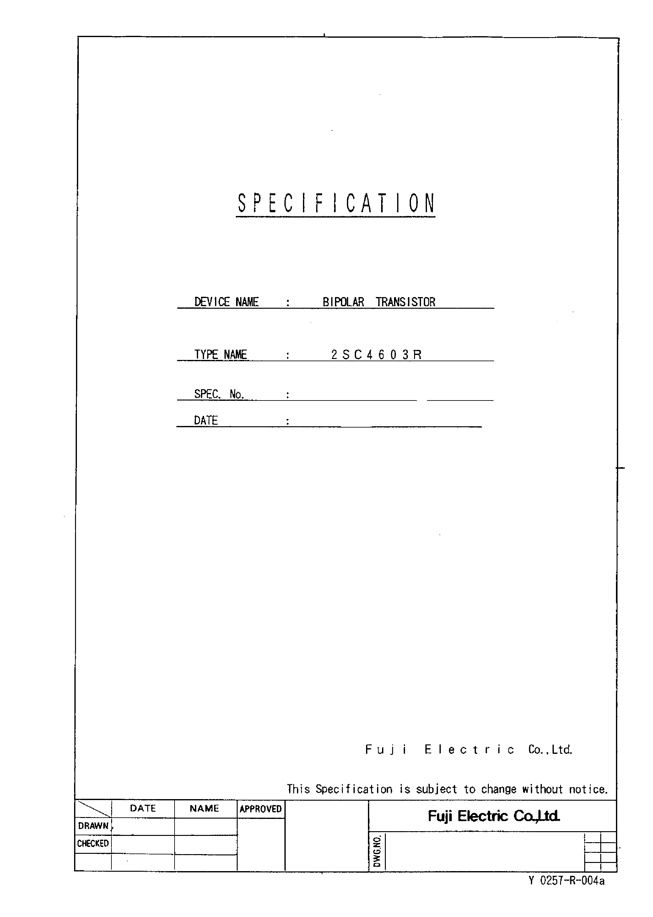 Datasheet 2SC4603 - Ratigns and Caracteristics of Fuji Power Transistor page 1