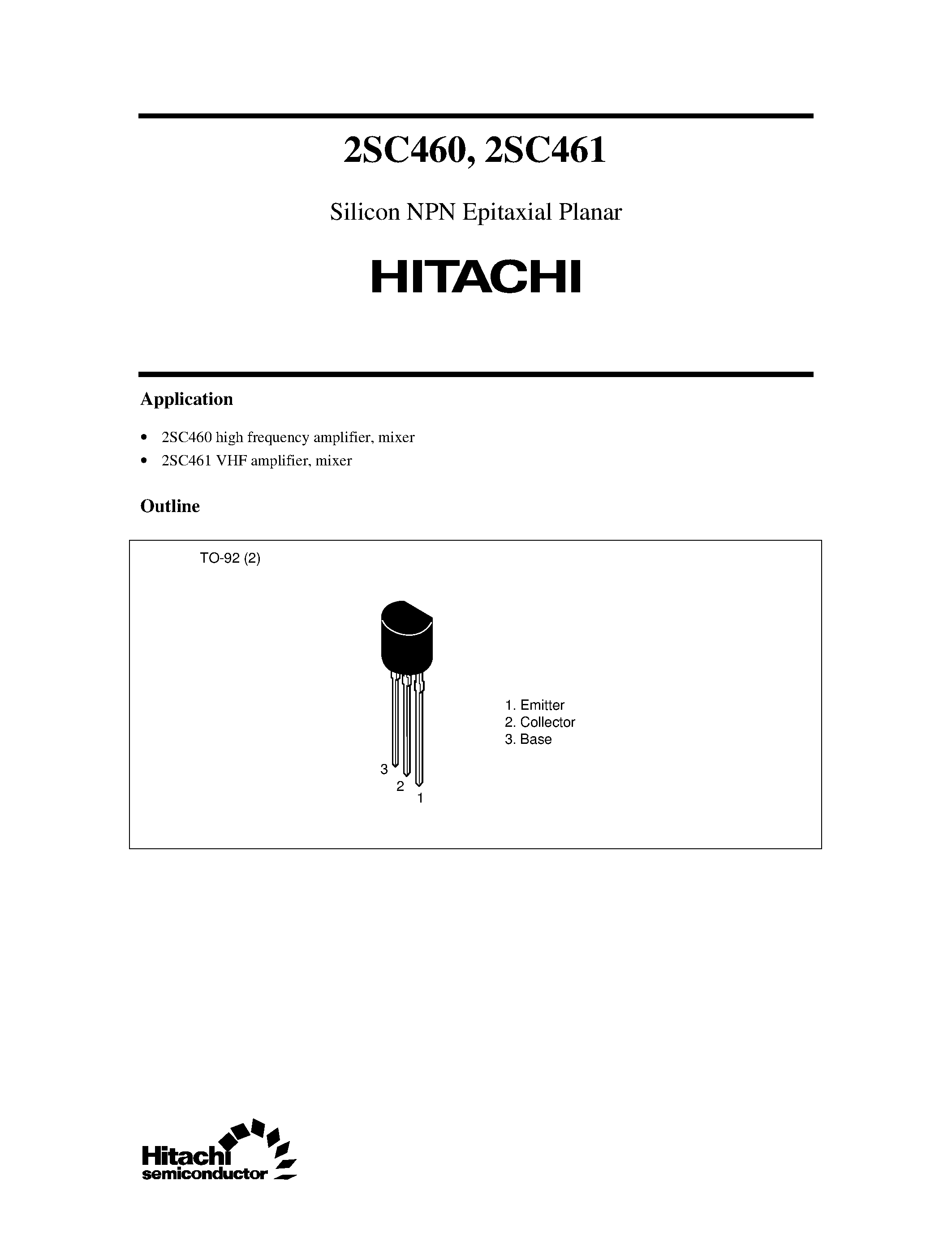 Datasheet 2SC461 - Silicon NPN Epitaxial Planar page 1