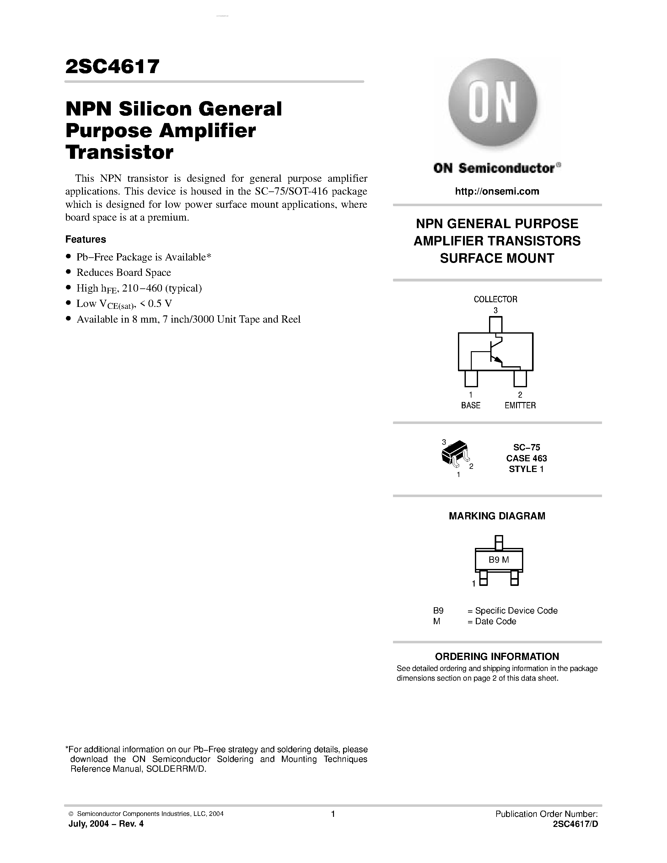 Datasheet 2SC4617 - General Purpose Amplifier Transistors(NPN Silicon) page 1