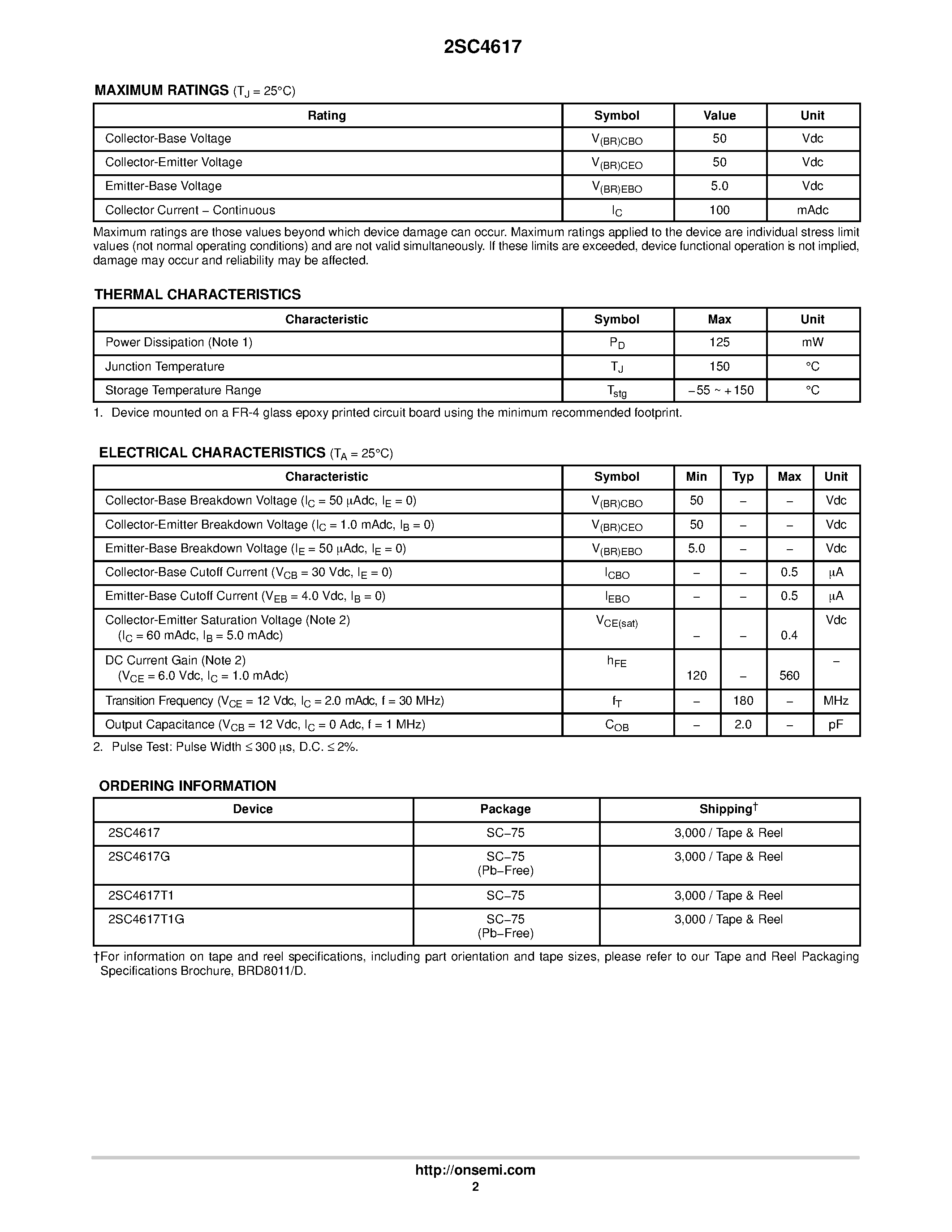 Datasheet 2SC4617 - General Purpose Amplifier Transistors(NPN Silicon) page 2