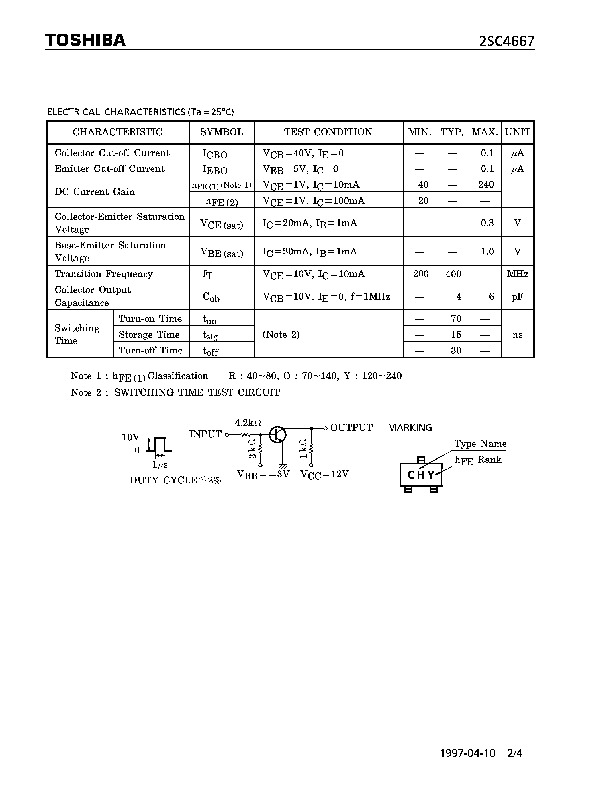 Datasheet 2SC4667 - NPN EPITAXIAL TYPE (ULTRA HIGH SPEED SWITCHING/ COMPUTER/ COUNTER APPLICATIONS) page 2