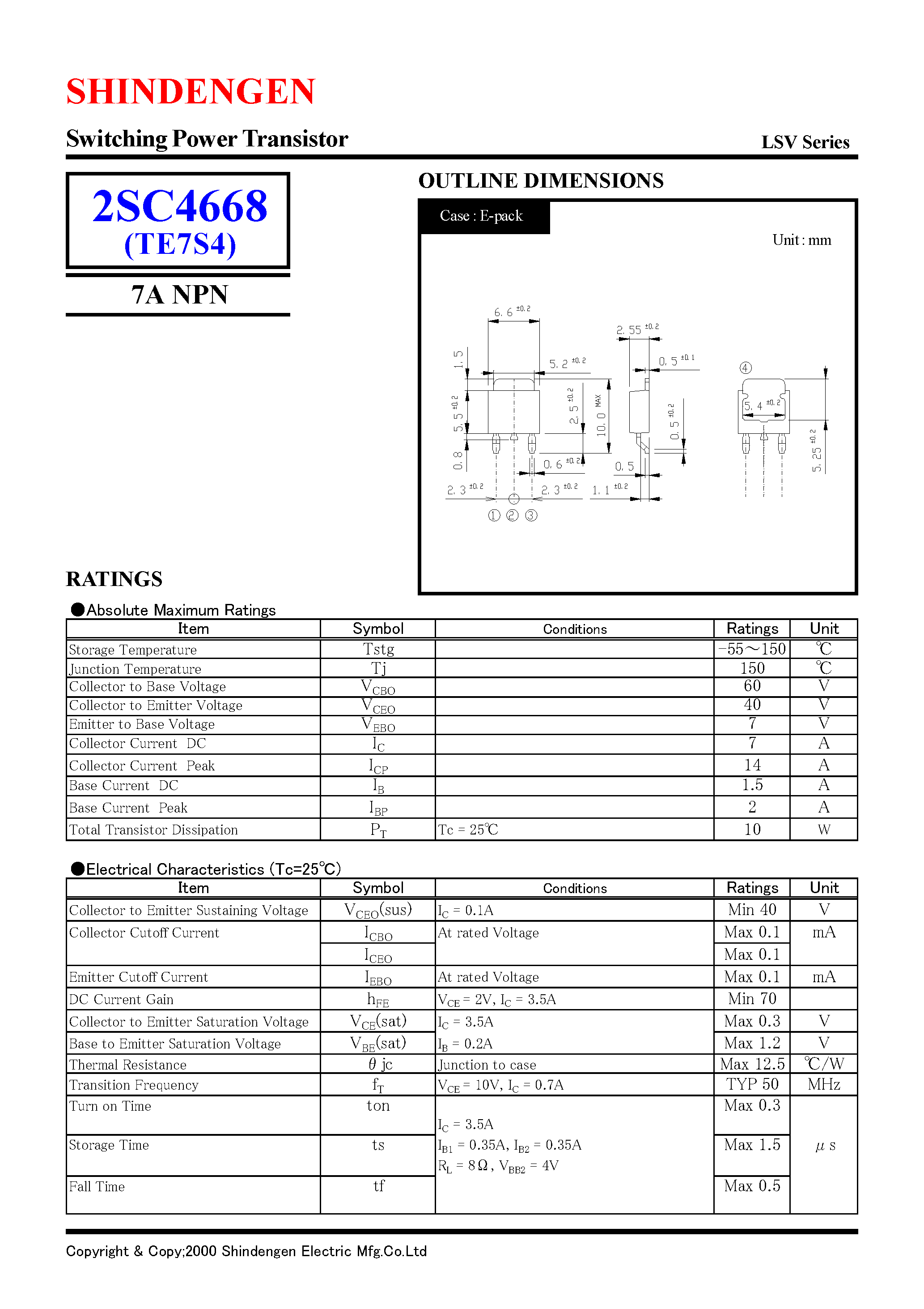 Datasheet 2SC4668 - Switching Power Transistor(7A NPN) page 1
