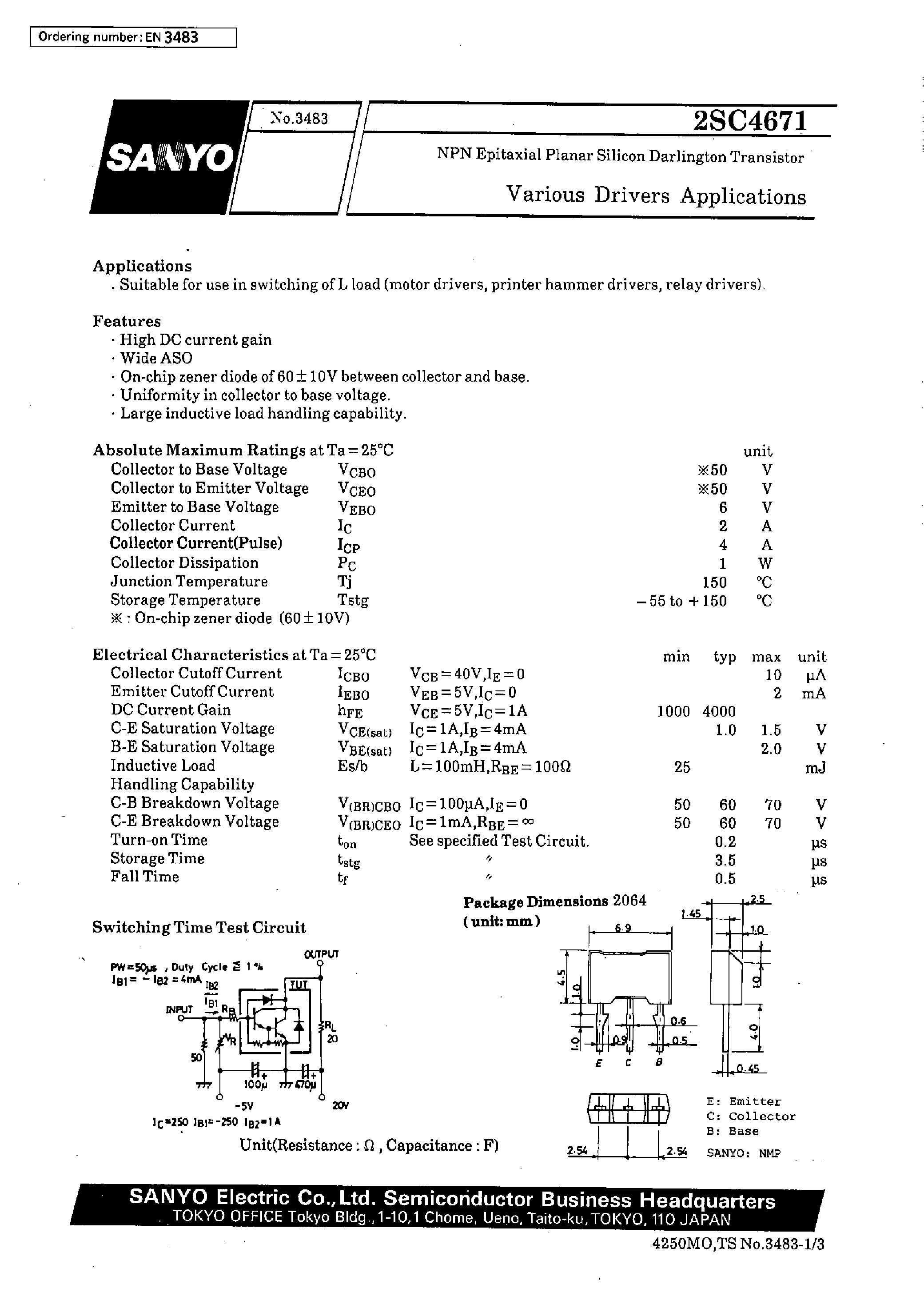 Datasheet 2SC4671 - Various Drivers Applications page 1