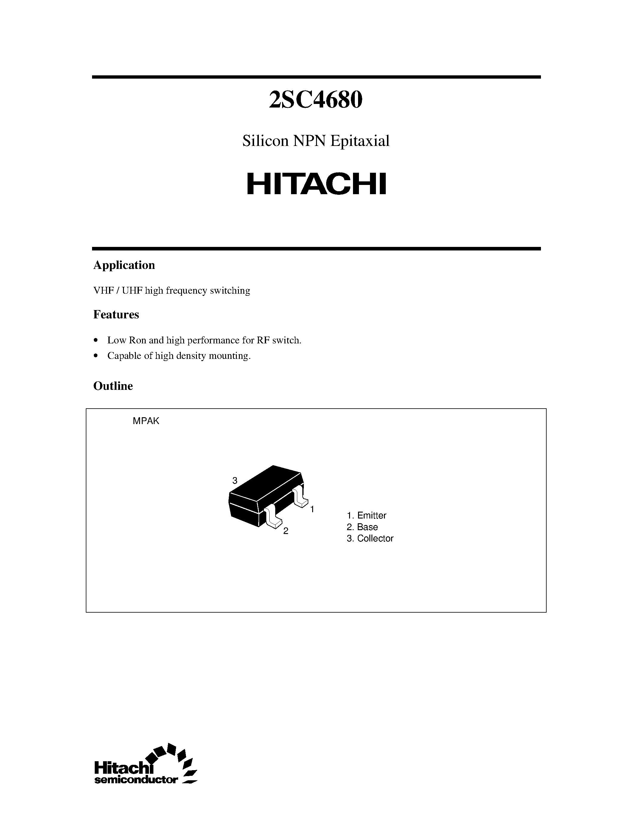 Datasheet 2SC4680 page 1 Datasheet 2SC4680 - Silicon NPN Epitaxial page 1