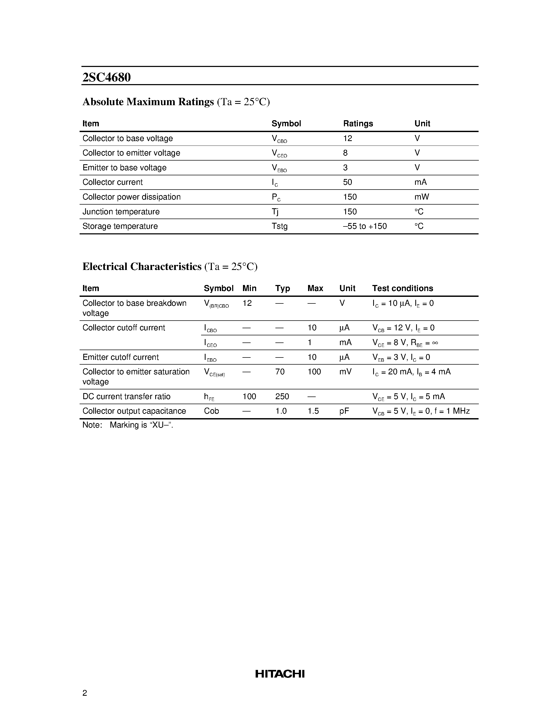 Datasheet 2SC4680 page 2 Datasheet 2SC4680 - Silicon NPN Epitaxial page 2