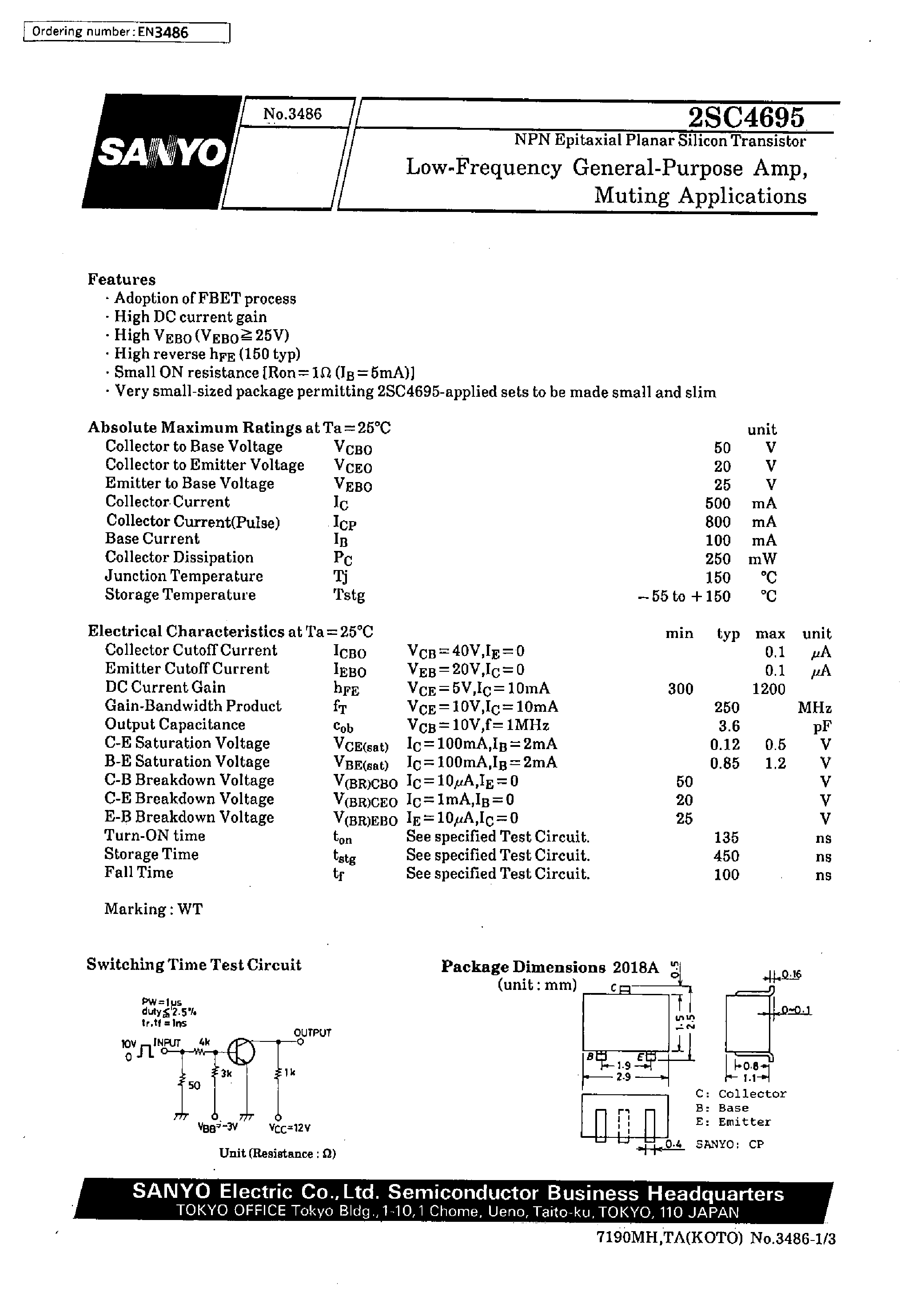 Datasheet 2SC4695 - Low-Frequency General-Purpose Amp/ Muting Applications page 1