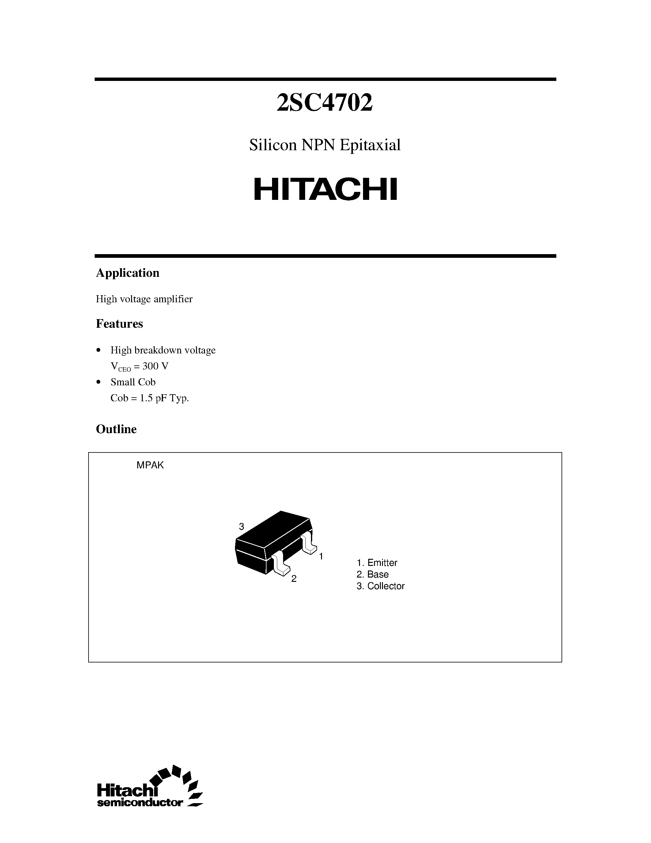 Datasheet 2SC4702 page 1 Datasheet 2SC4702 - Silicon NPN Epitaxial page 1