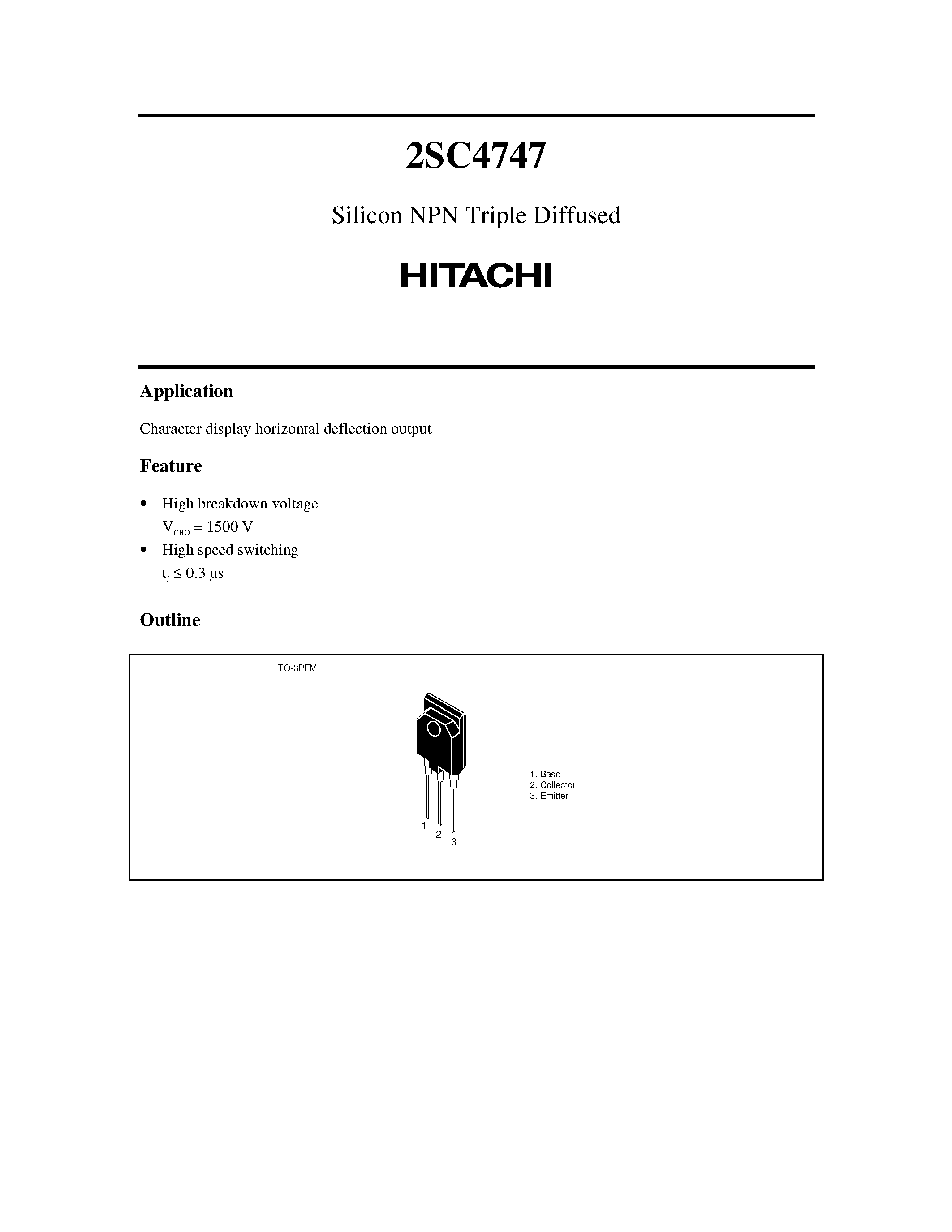 Datasheet 2SC4747 - Silicon NPN Triple Diffused page 1