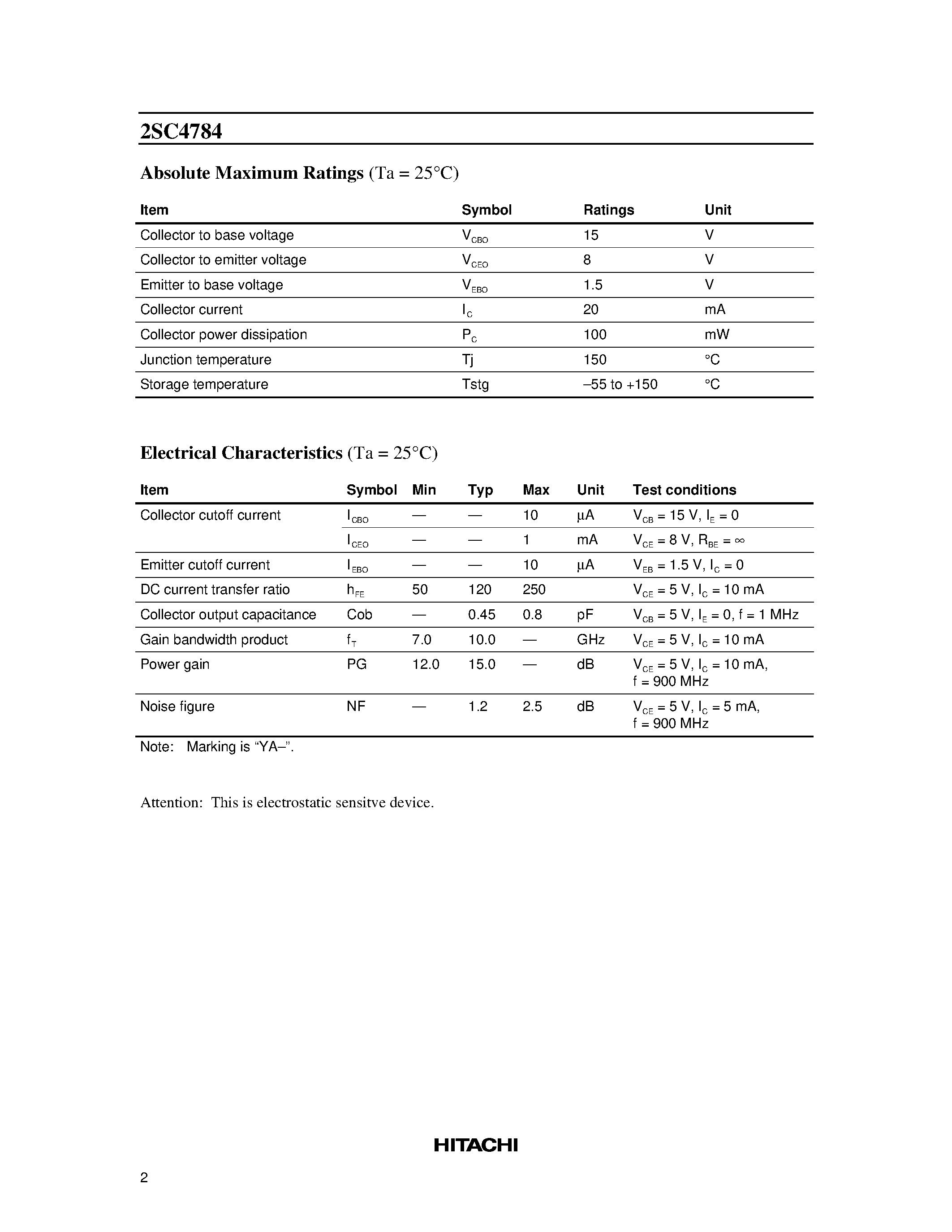Datasheet 2SC4784 page 2 Datasheet 2SC4784 - Silicon NPN Epitaxial page 2