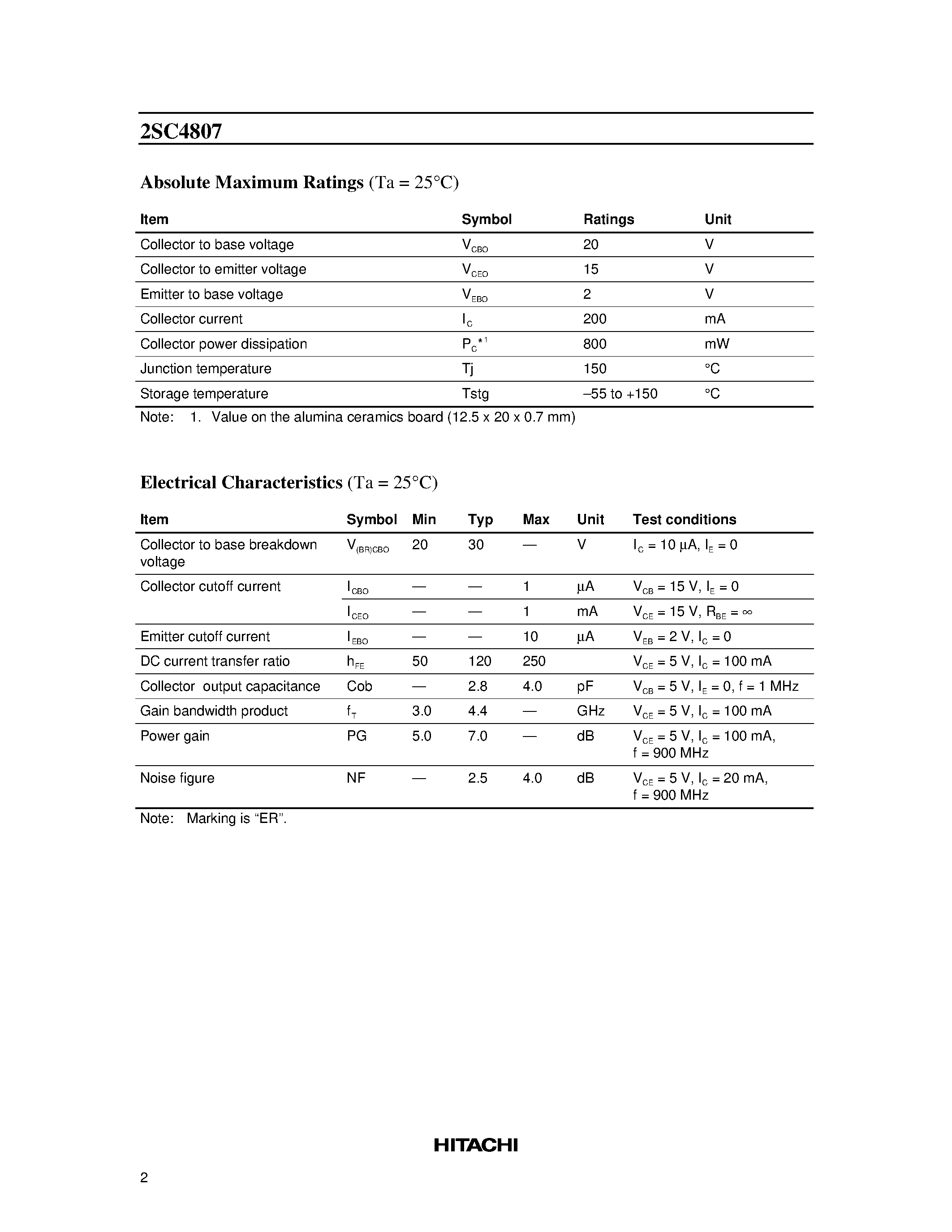 Datasheet 2SC4807 - Silicon NPN Epitaxial page 2