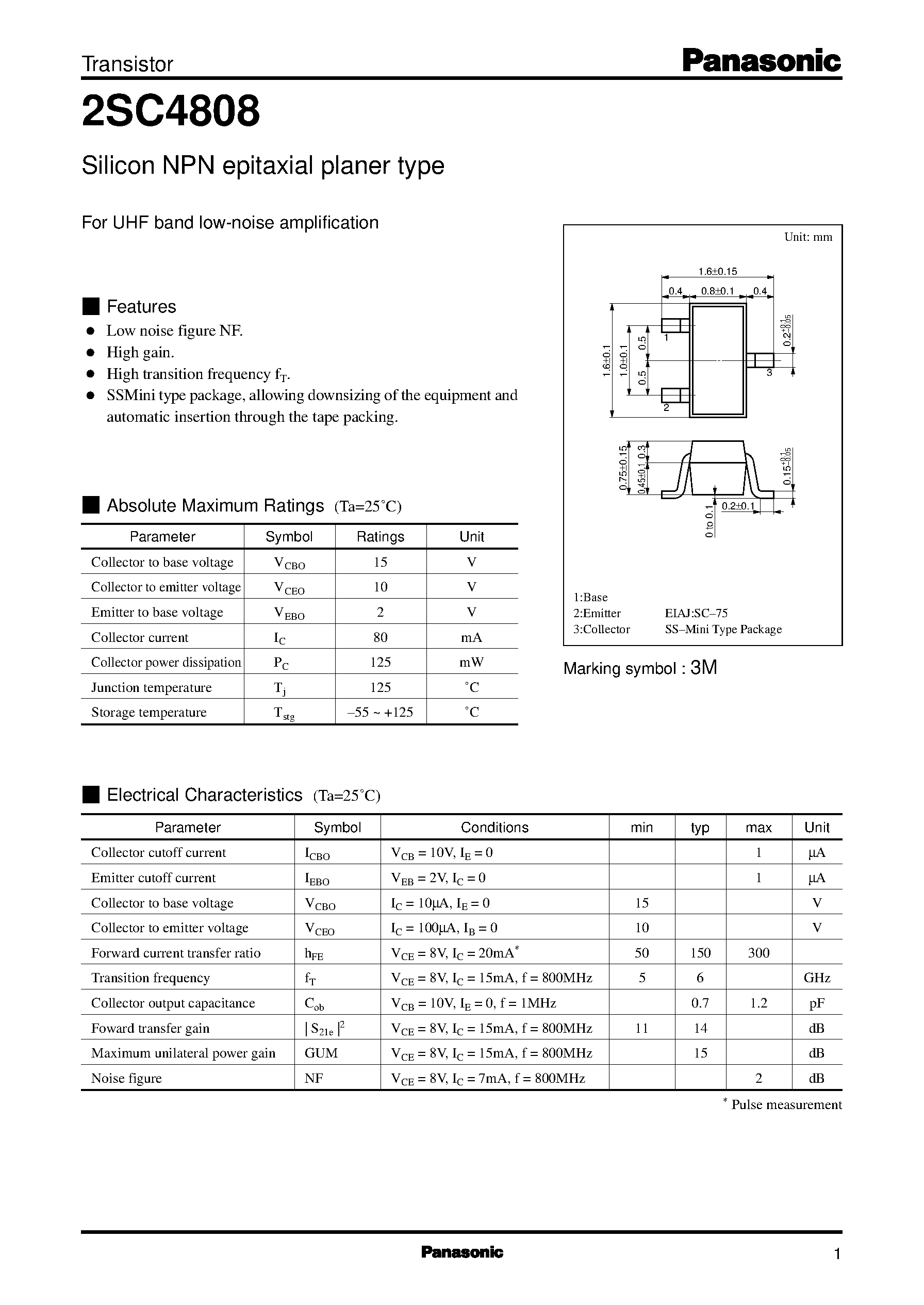 Datasheet 2SC4808 - Transistors (Selection Guide by Applications and Functions) page 1