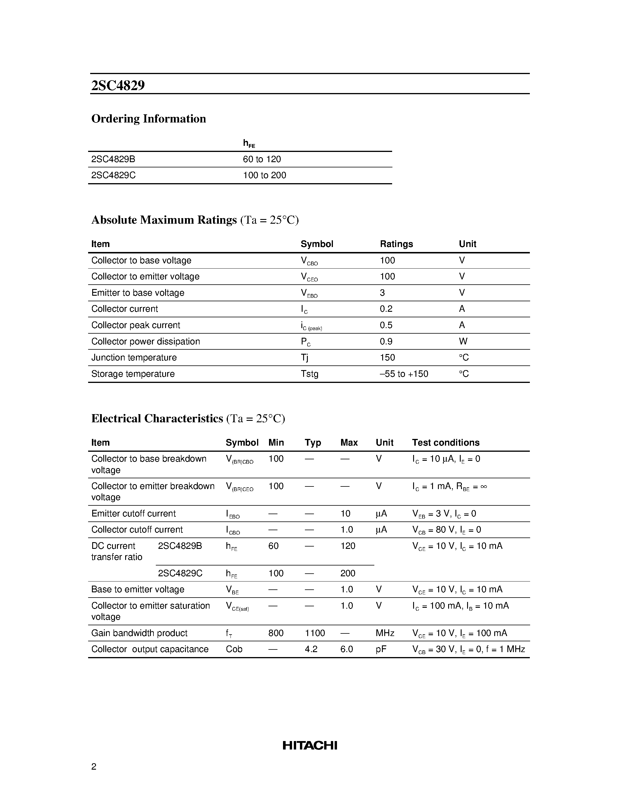 Datasheet 2SC4829 - Silicon NPN Epitaxial page 2