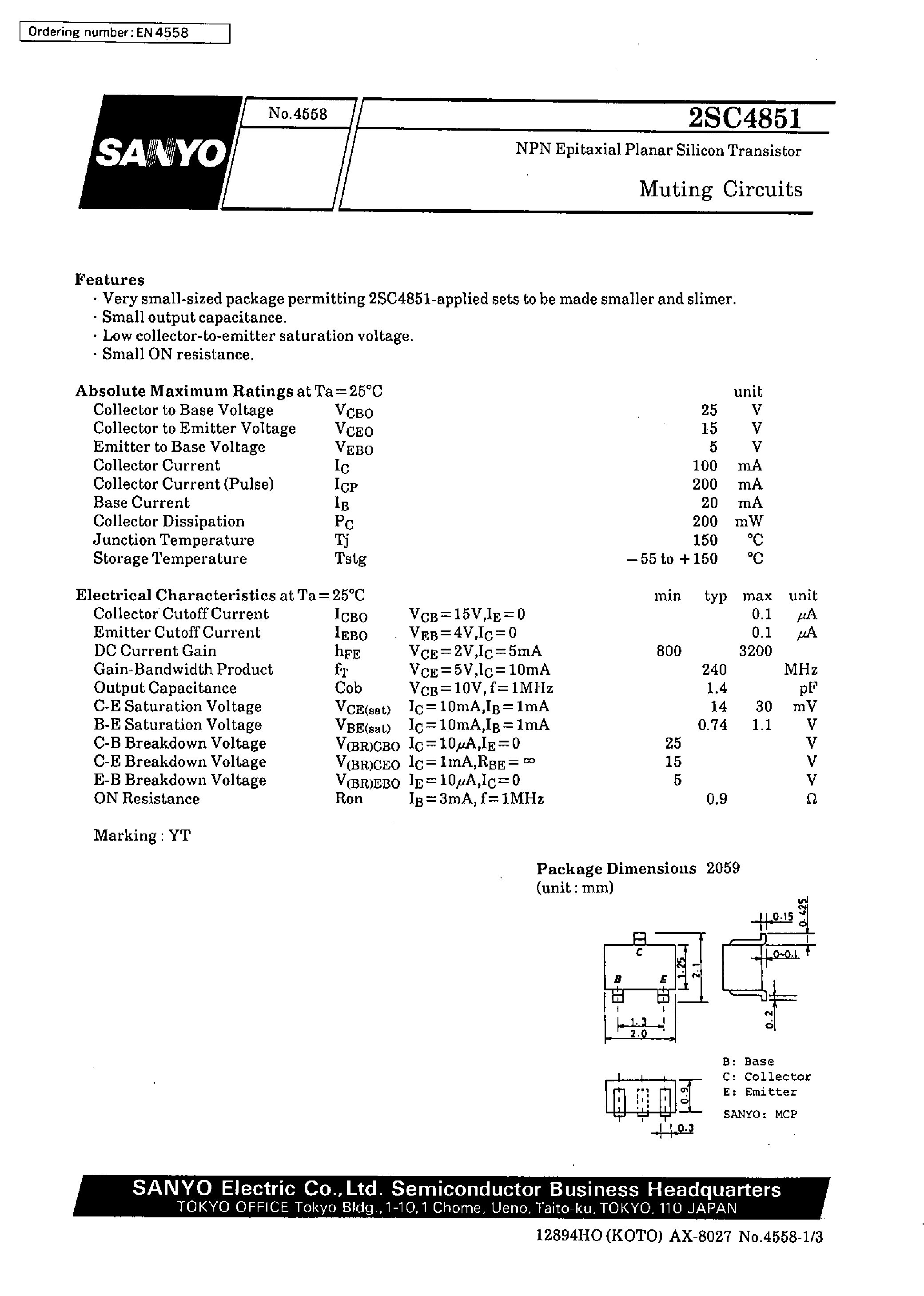 Datasheet 2SC4851 - Muting Circuits page 1