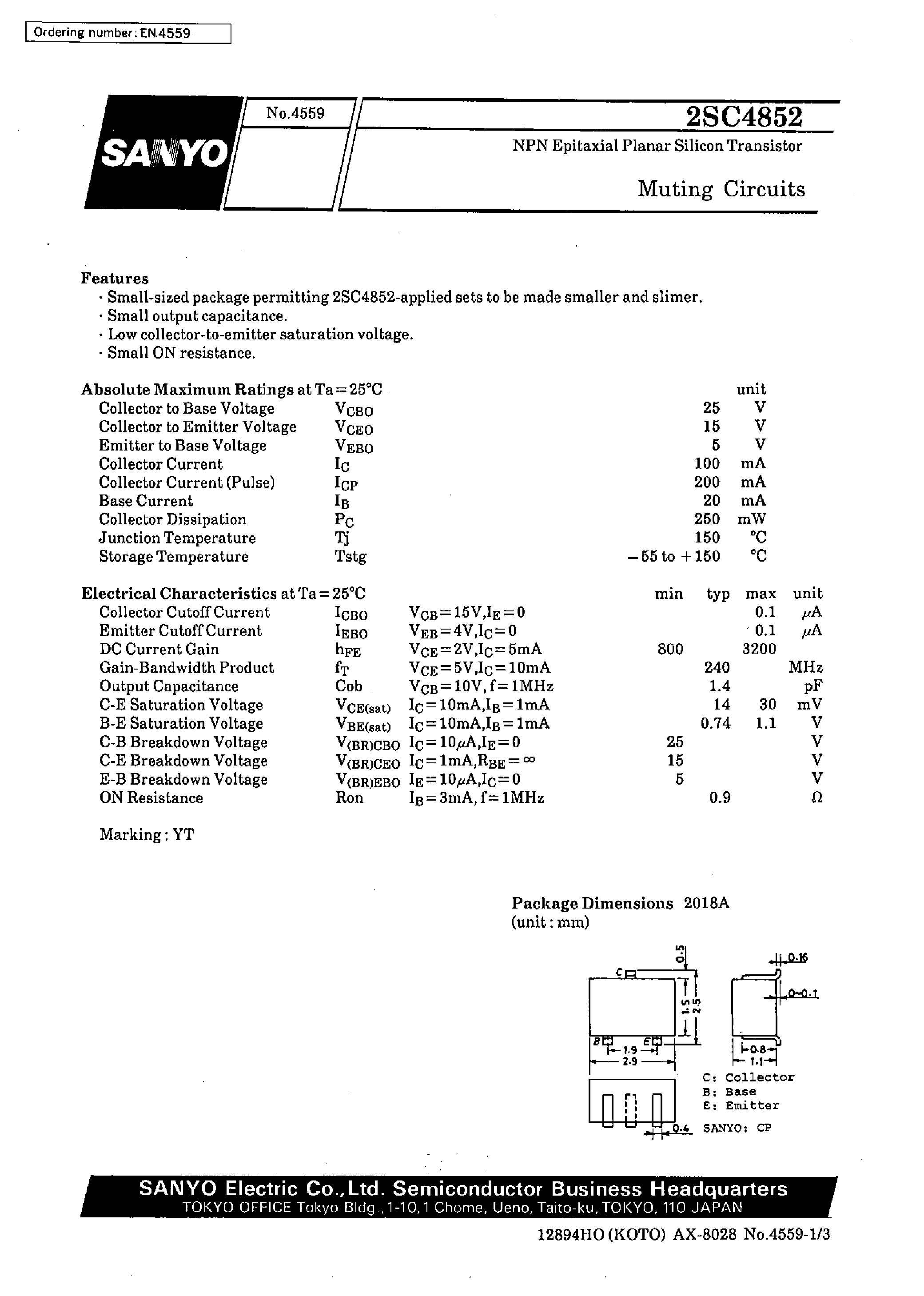 Datasheet 2SC4852 - Muting Circuits page 1