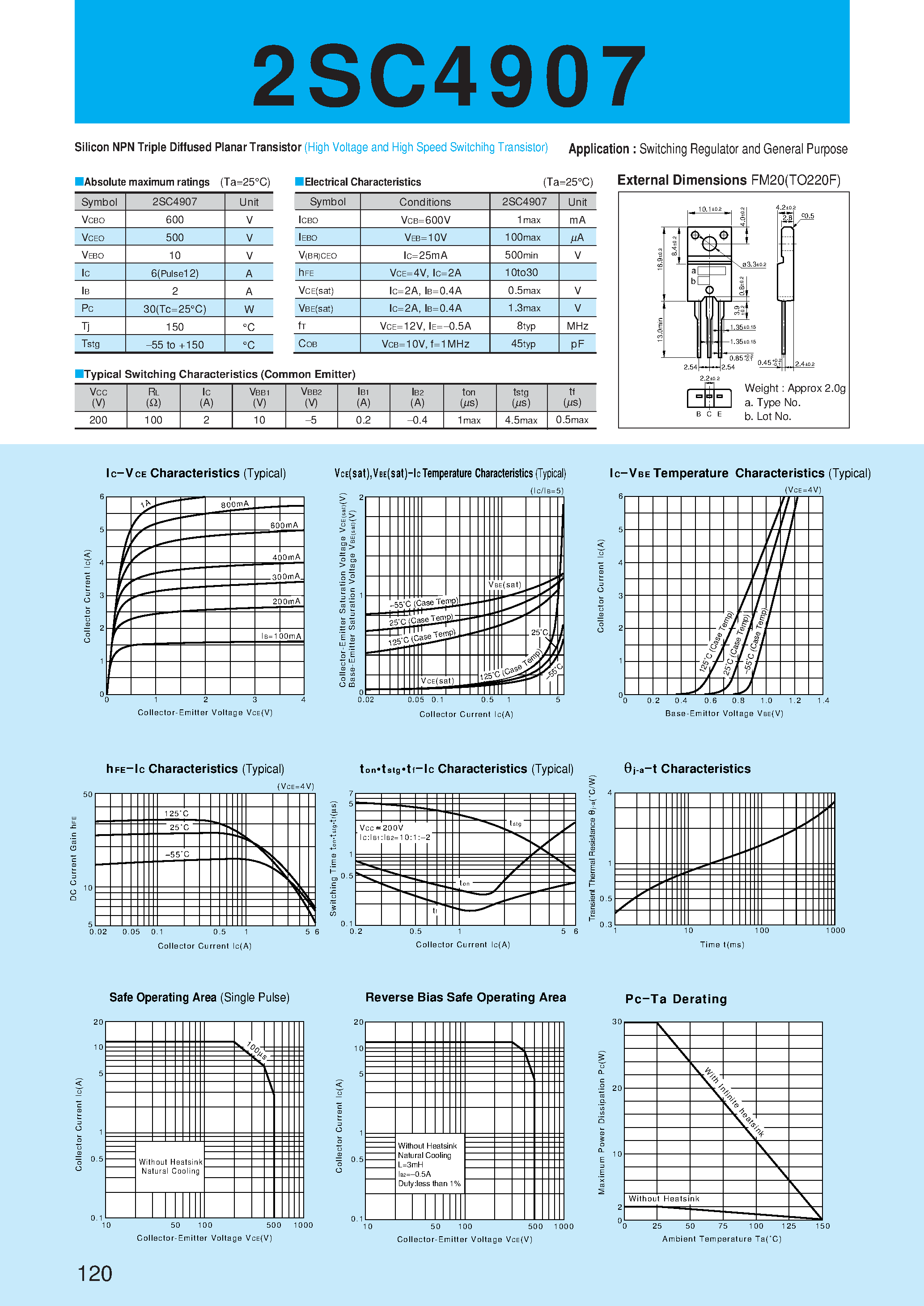 Datasheet 2SC4907 page 1 Datasheet 2SC4907 - Silicon NPN Triple Diffused Planar Transistor(Switching Regulator and General Purpose) page 1