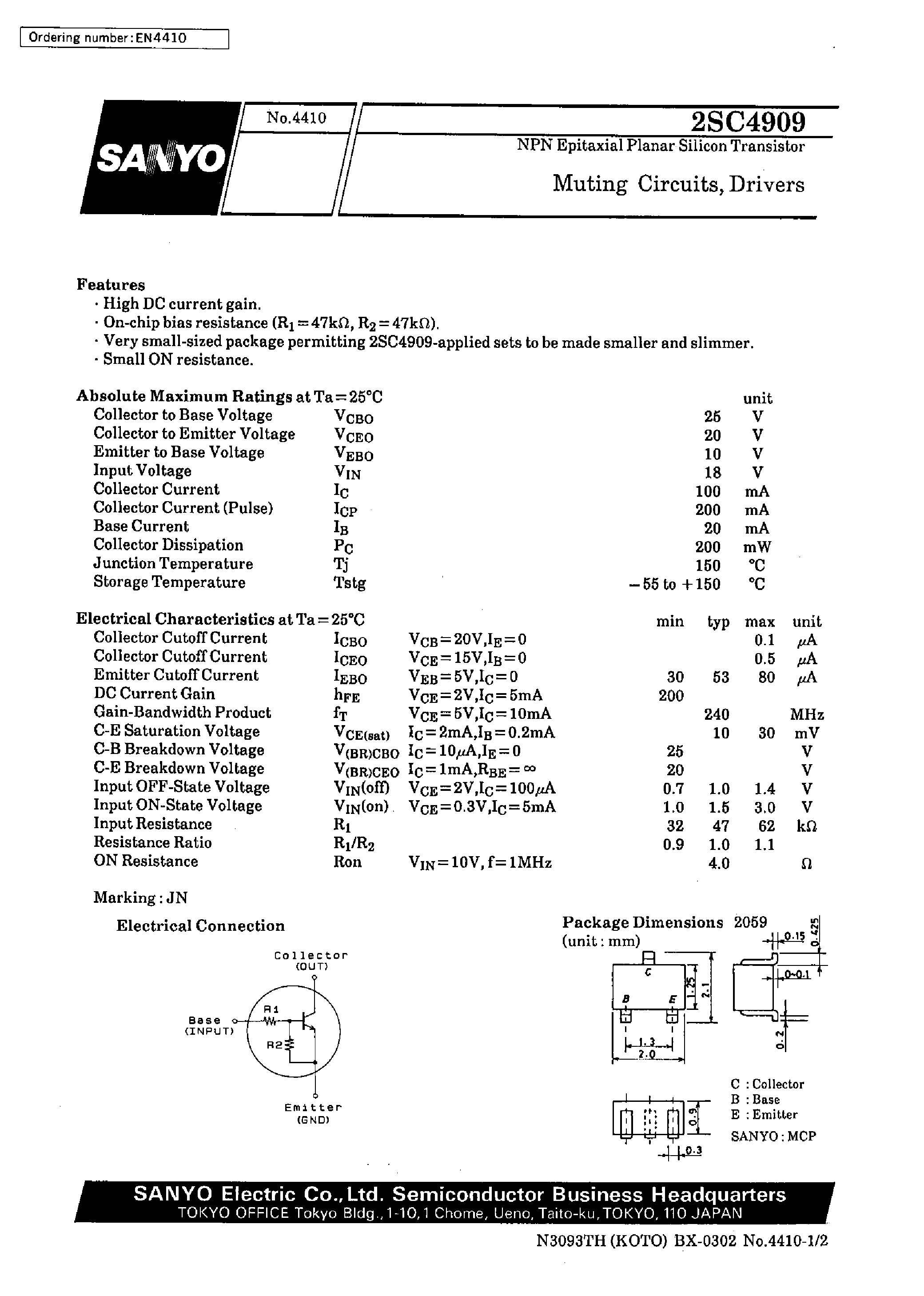 Datasheet 2SC4909 - Muting Circuits/ Drivers page 1