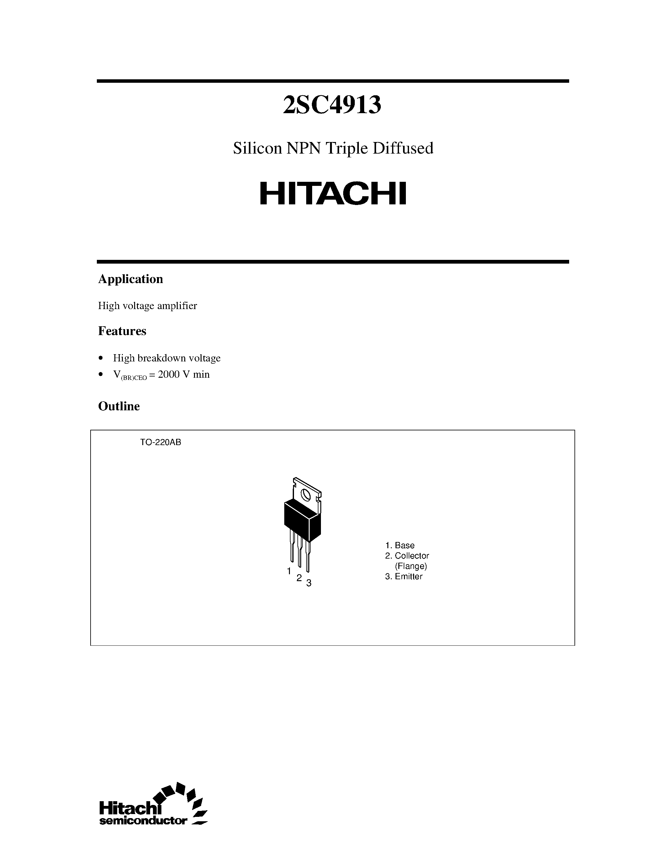 Даташит 2SC4913 - Silicon NPN Triple Diffused страница 1