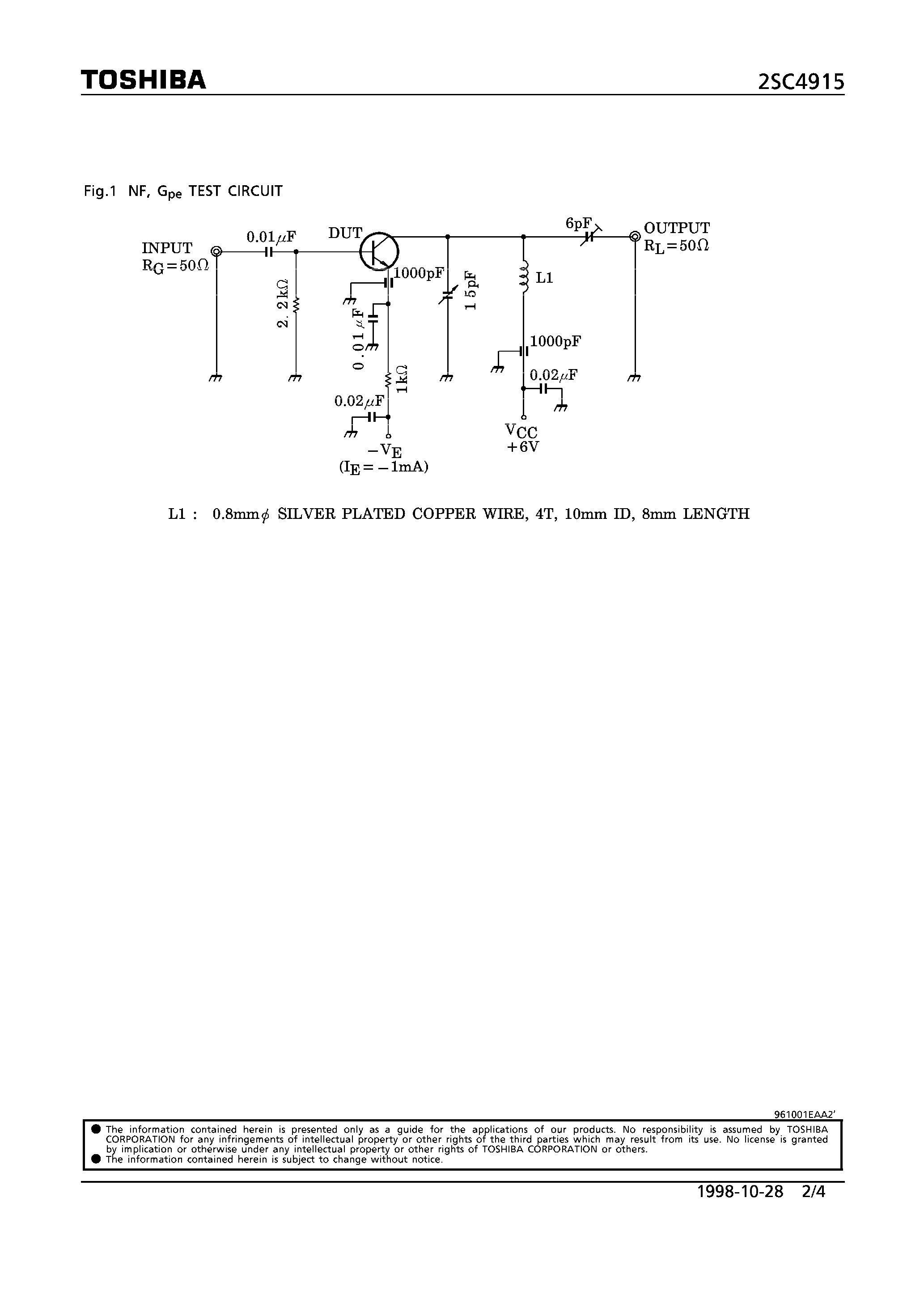 Datasheet 2SC4915 - NPN EPITAXIAL PLANAR TYPE (HIGH FREQUENCY/ FM/RF/MIX/ IF AMPLIFIER APPLICATIONS) page 2
