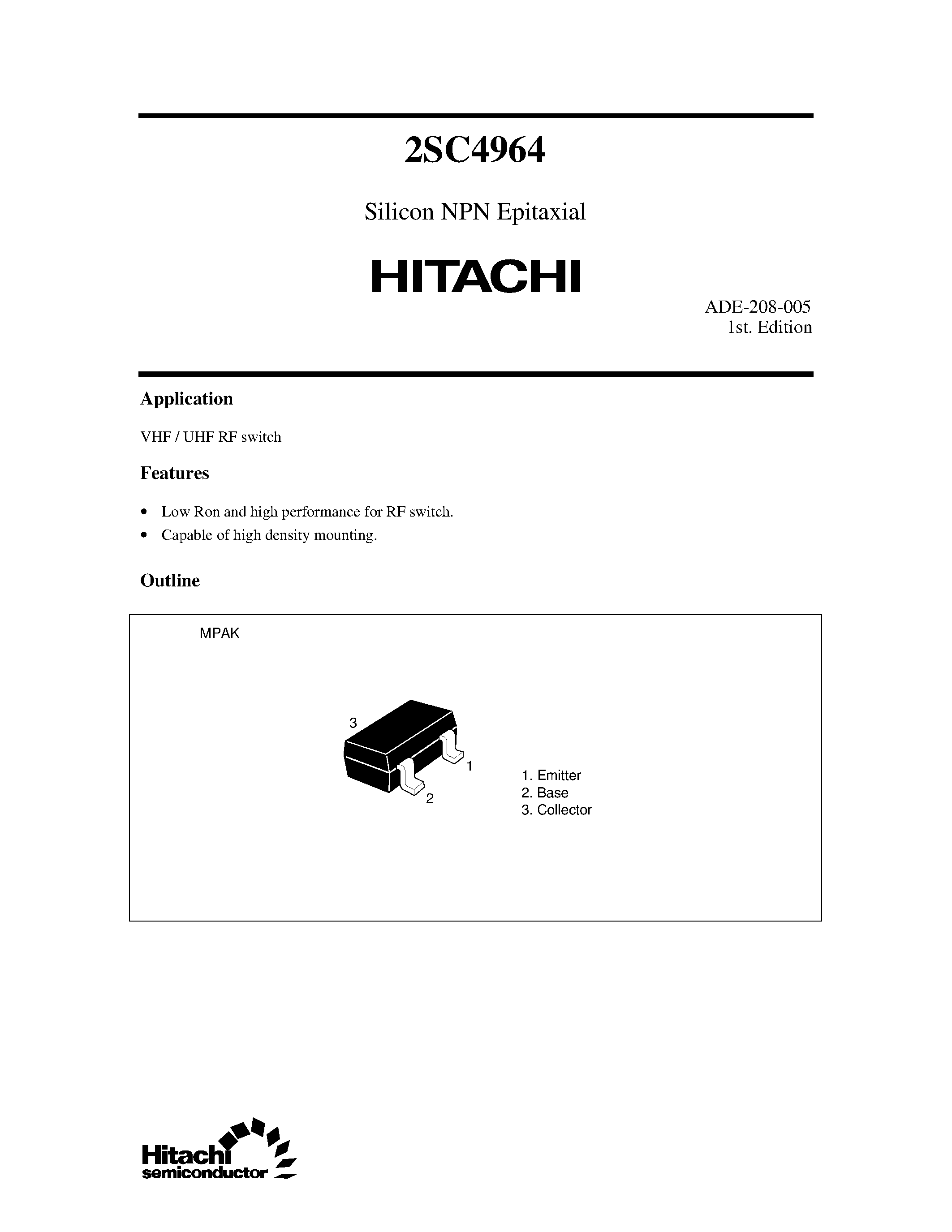 Datasheet 2SC4964 - Silicon NPN Epitaxial page 1