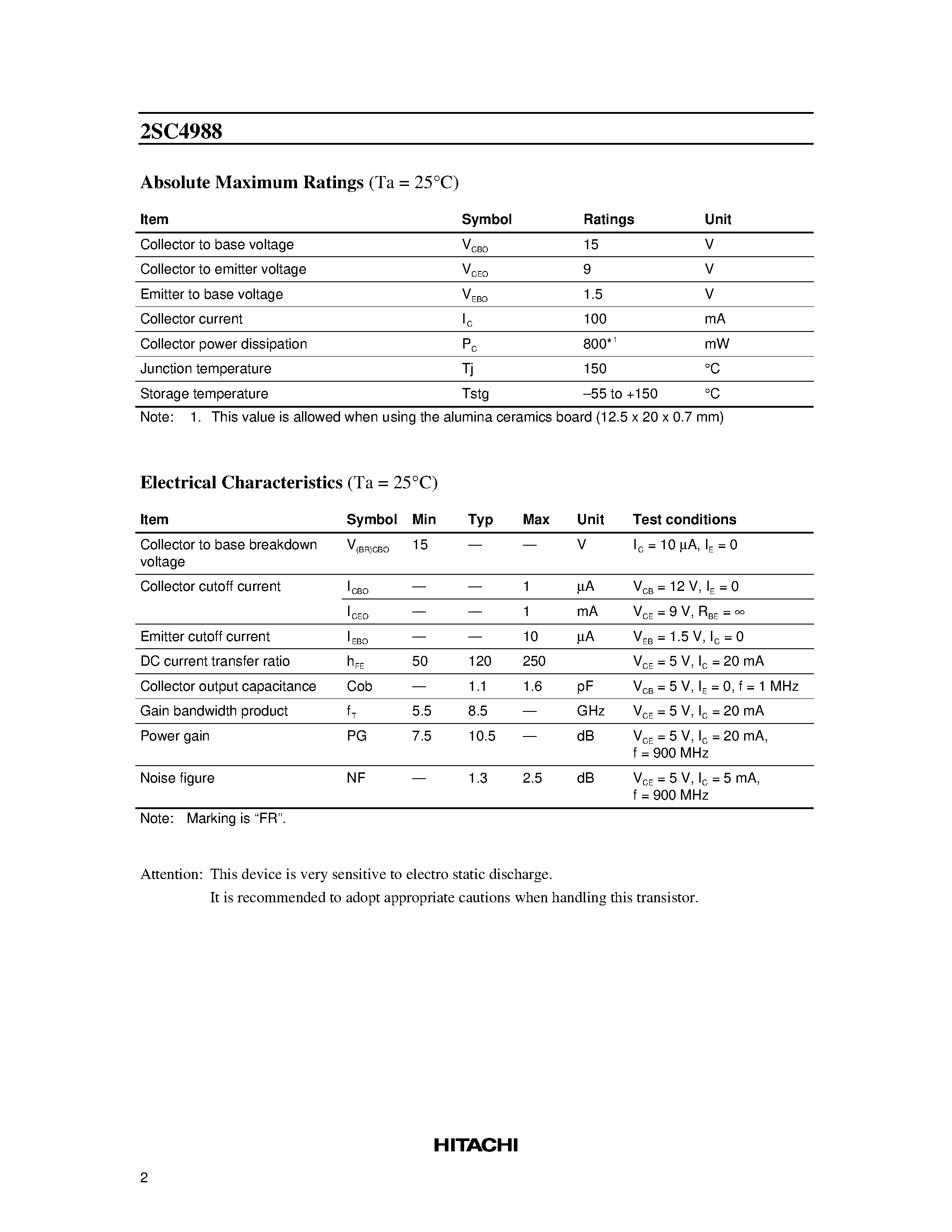 Datasheet 2SC4988 page 2 Datasheet 2SC4988 - Silicon NPN Epitaxial page 2