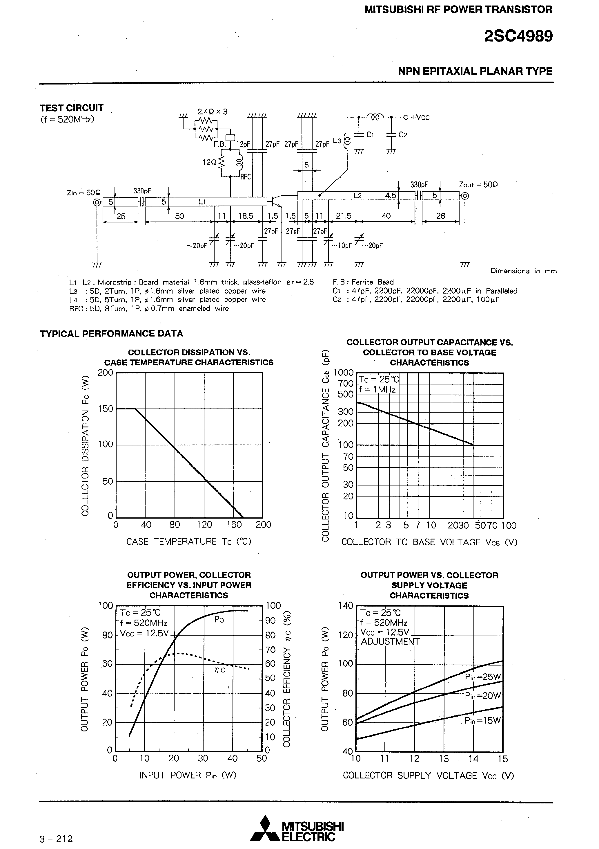 Даташит 2SC4989 - NPN EPITAXIAL PLANAR TYPE (RF POWER TRANSISTOR) страница 2