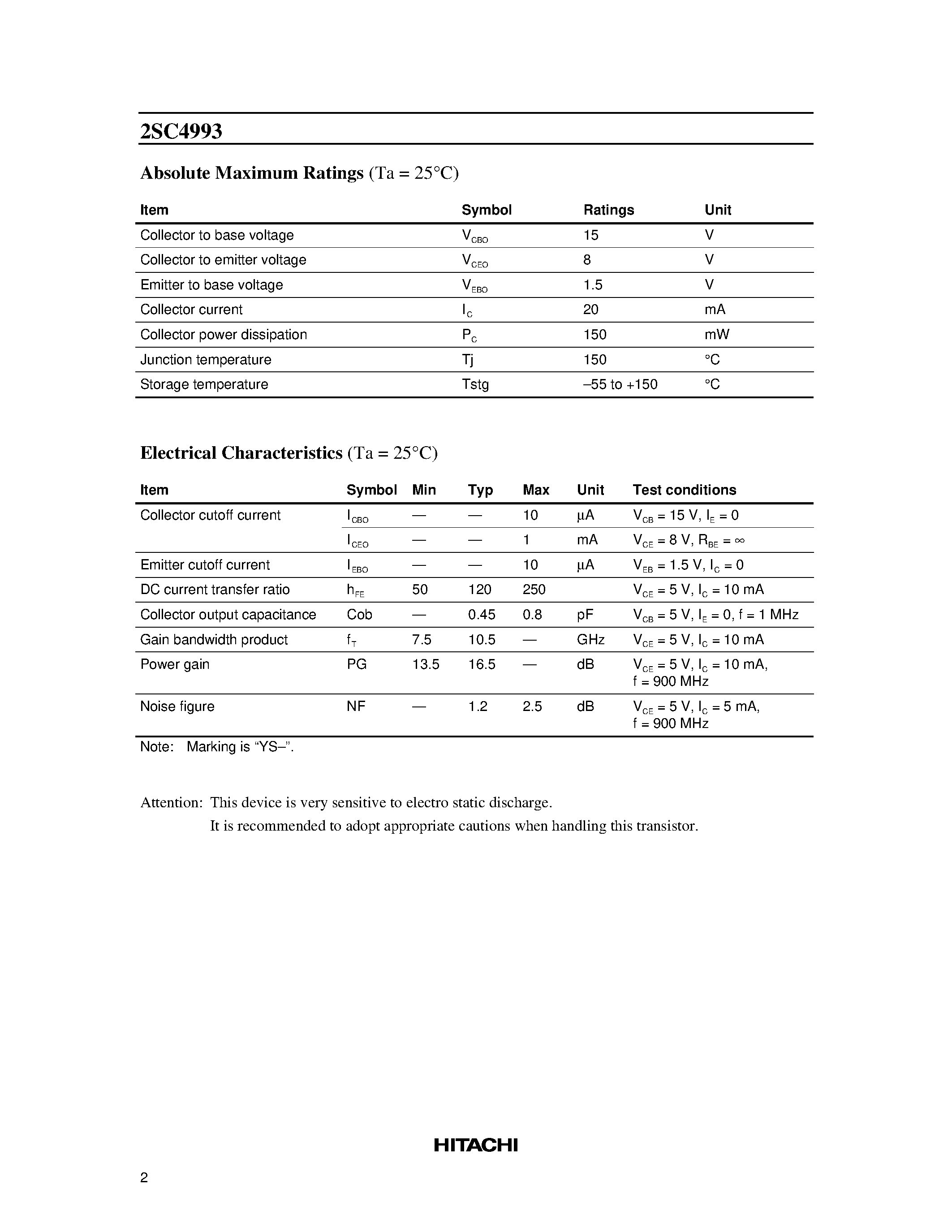 Даташит 2SC4993 - Silicon NPN Epitaxial страница 2