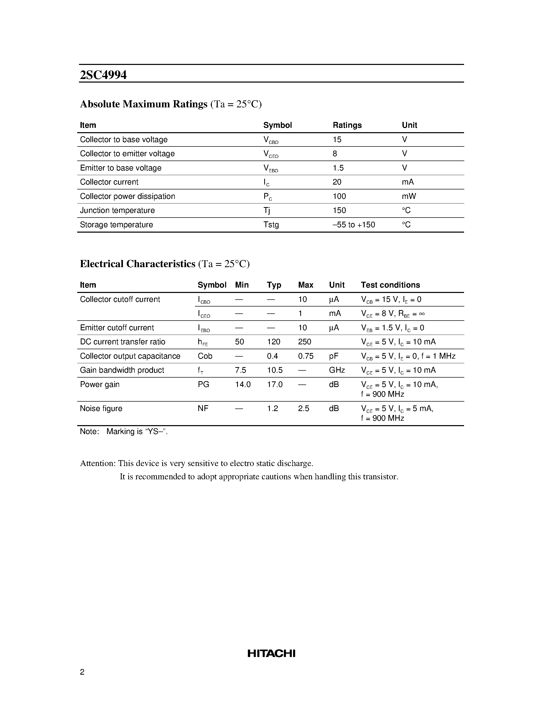 Даташит 2SC4994 - Silicon NPN Epitaxial страница 2