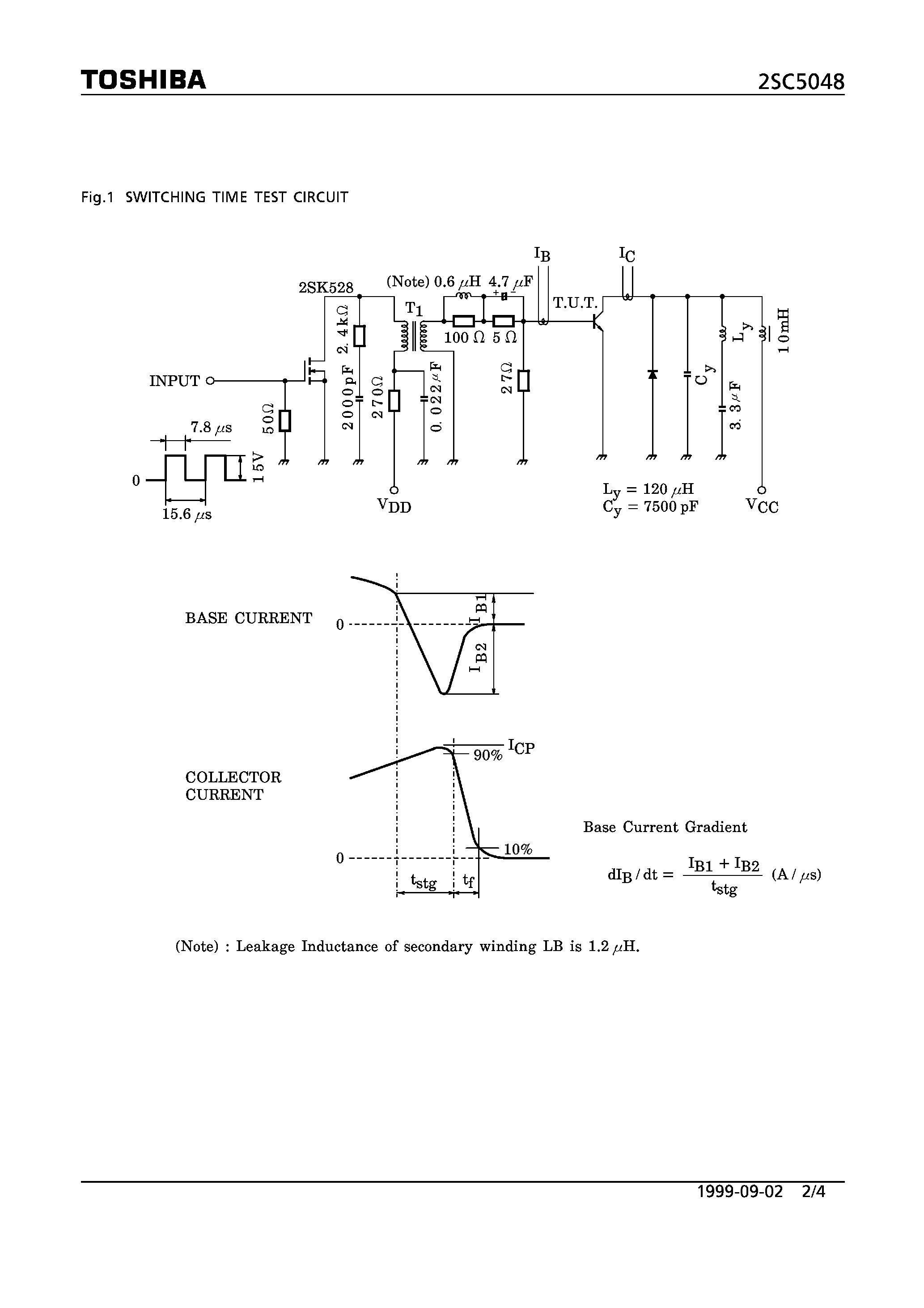 Даташит 2SC5048 - NPN TRIPLE DIFFUSED MESA TYPE (HOREZONTAL DEFLECTION OUTPUT FOR HIGH RESOLUTION DISPLAY/ COLOR TV HIGH SPEED SWITCHING APPLICATIONS) страница 2