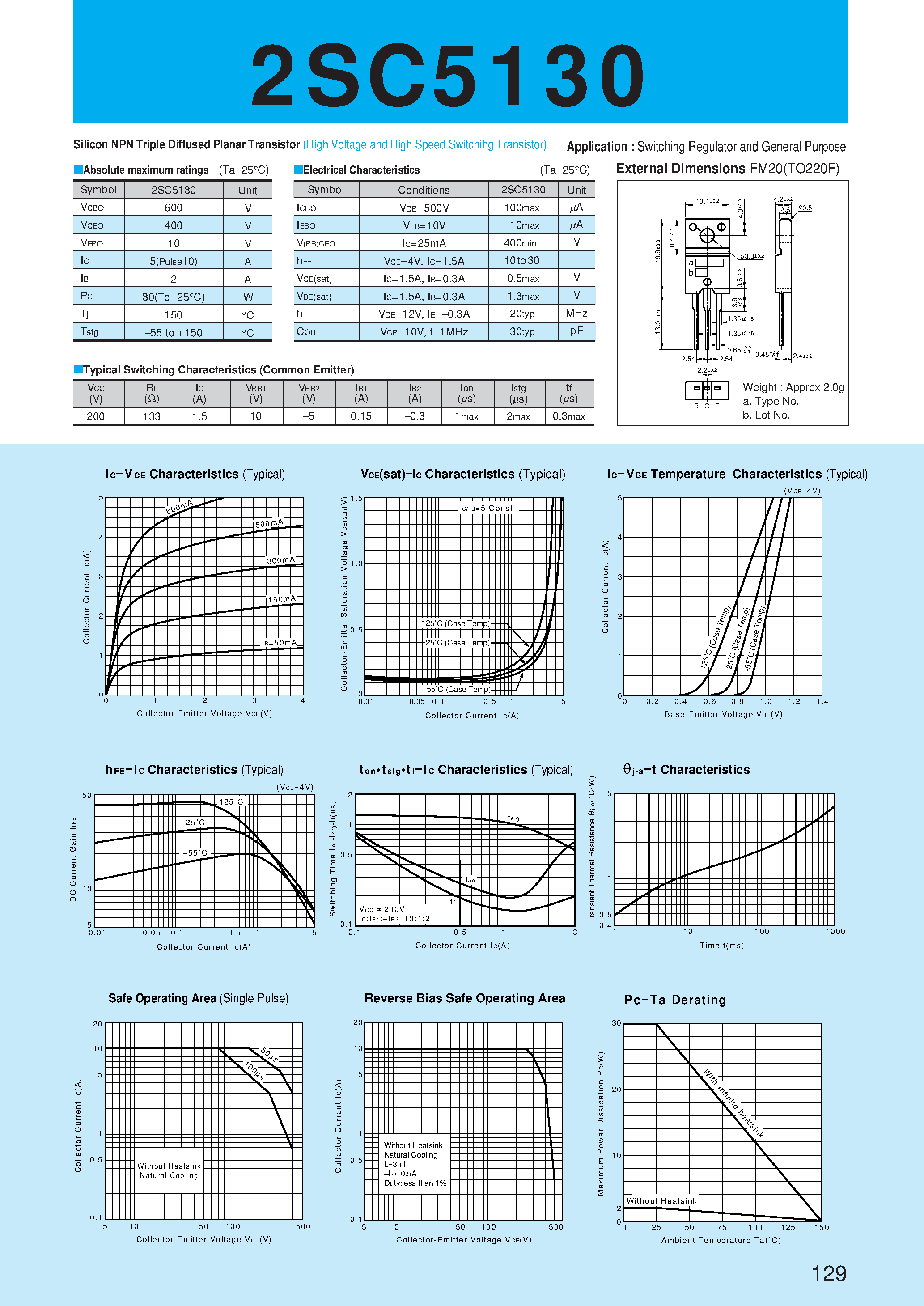 Даташит на микросхему 2SC5130 страница 1 Даташит 2SC5130 - Silicon NPN Triple Diffused Planar Transistor(Switching Regulator and General Purpose) страница 1