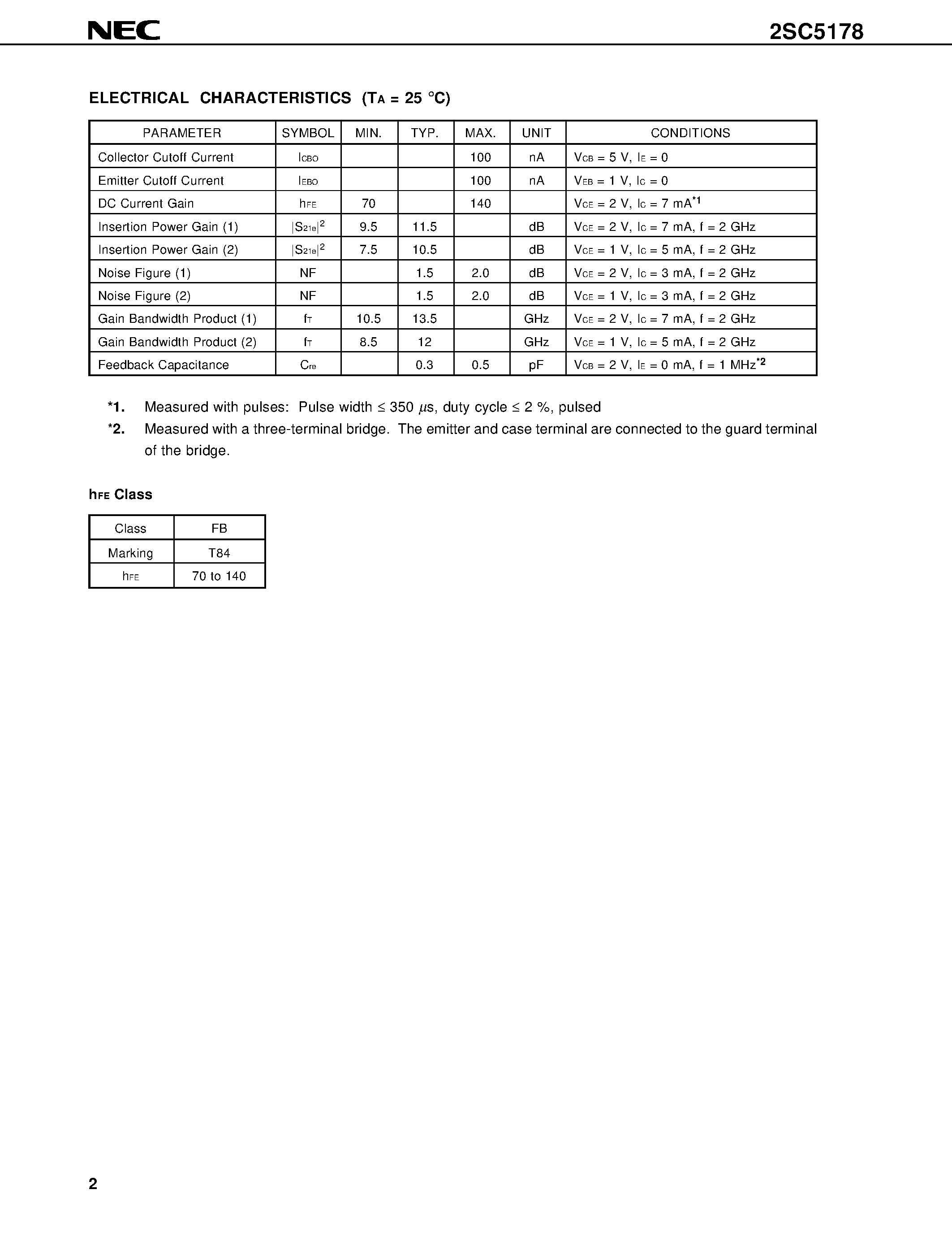 Datasheet 2SC5178 - NPN EPITAXIAL SILICON TRANSISTOR IN 4-PIN MINI-MOLD PACKAGE FOR LOW-NOISE MICROWAVE AMPLIFICATION page 2