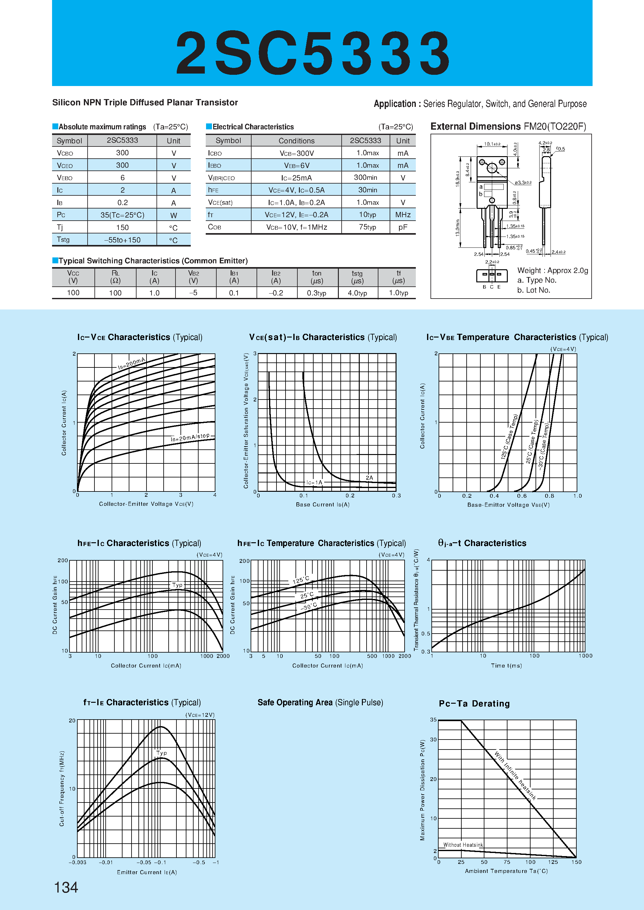 Даташит на микросхему 2SC5333 страница 1 Даташит 2SC5333 - Silicon NPN Triple Diffused Planar Transistor(Series Regulator/ Switch/ and General Purpose) страница 1