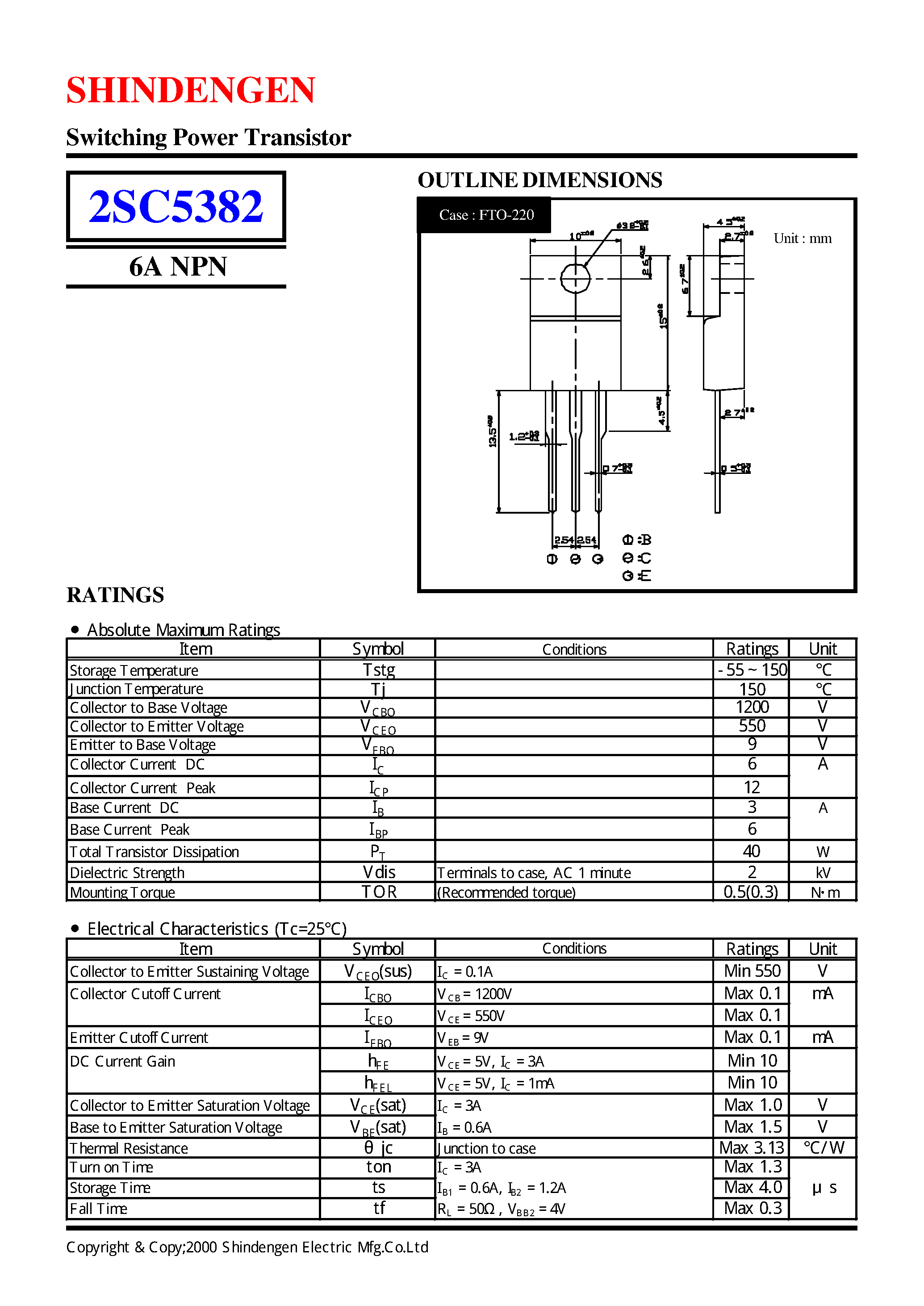 Даташит на микросхему 2SC5382 страница 1 Даташит 2SC5382 - Switching Power Transistor(6A NPN) страница 1